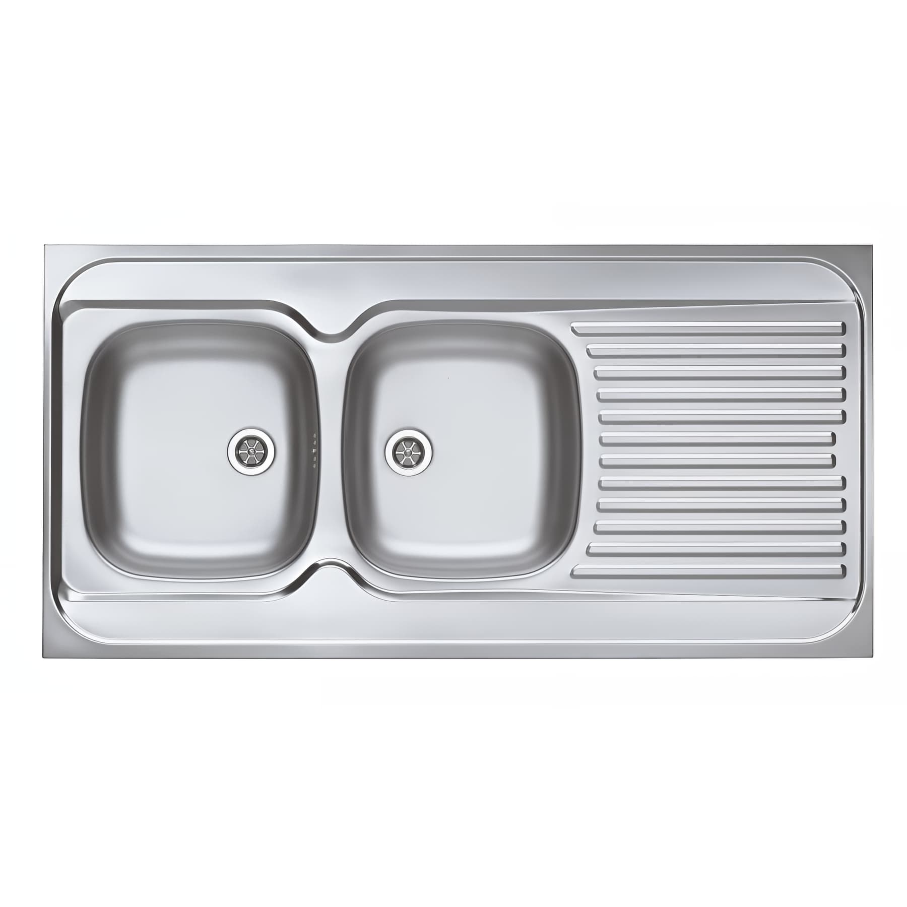 Evier à poser LAVELLI NF monobloc NU, inox 18/10 lisse, 2 cuves, 1 ég, L120cm