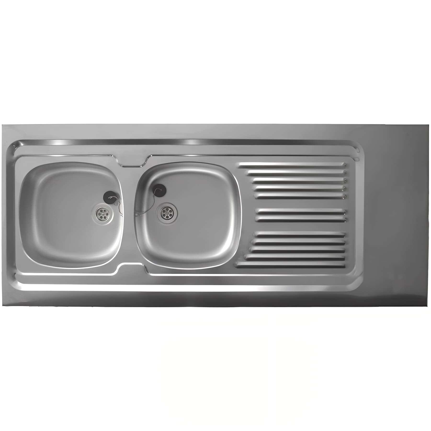 Evier à poser NU LAVELLI, inox 18/10 lisse, 2 cuves, 1 égouttoir, L140cm