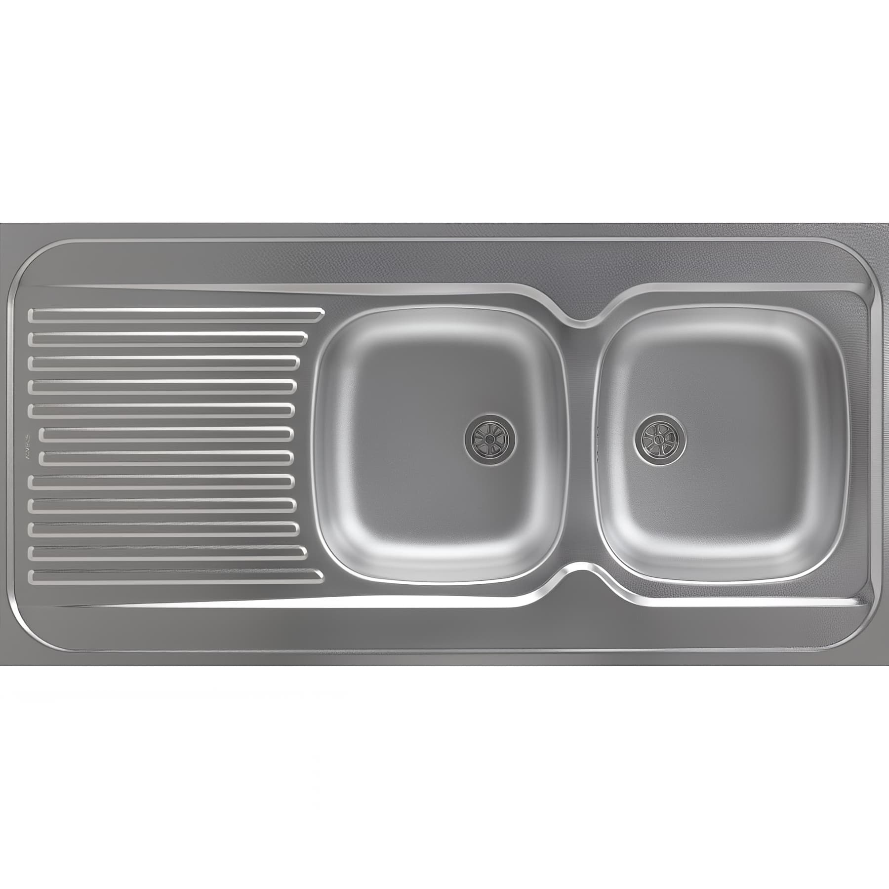 Evier à poser LAVELLI Monobloc NU, inox 18/10 toilé, 2 cuves, 1 ég, L120cm