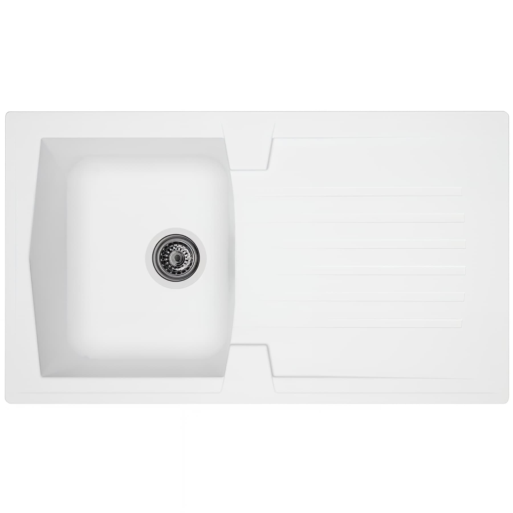 Evier à encastrer ARENA en résine SMC blanc uni, 1 cuve, 1 égouttoir, L86cm