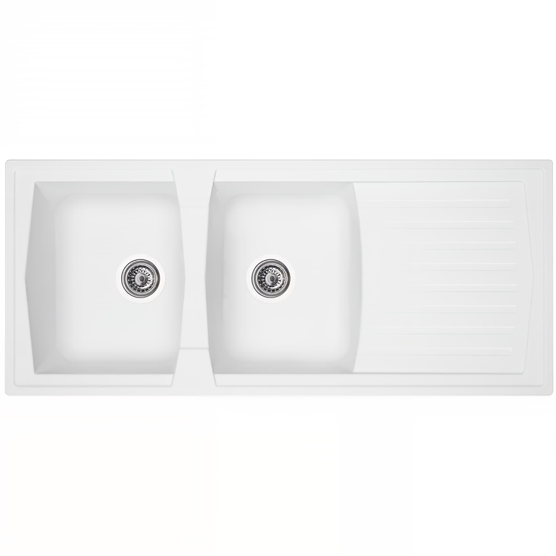 Evier à encastrer ARENA en résine SMC blanc uni, 2 cuves, 1 égouttoir, L116cm
