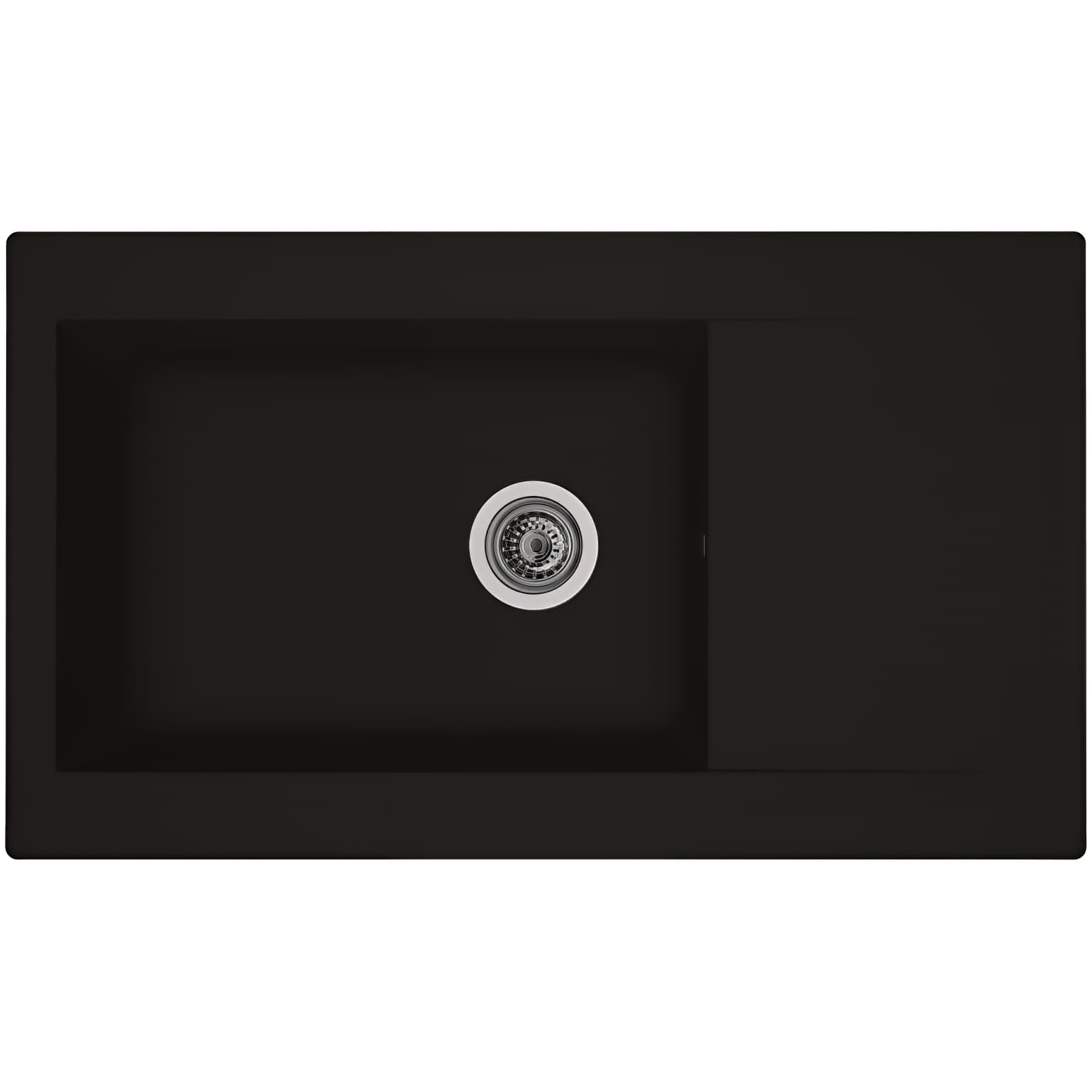 Evier à encastrer EINNA en résime PIMC noir uni, 1 grande cuve, 1 égouttoir, L86cm