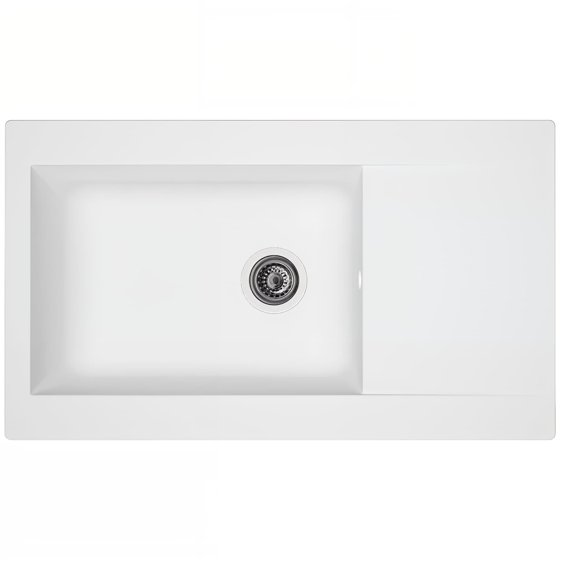 Evier à encastrer EINNA en résime PIMC blanc uni, 1 grande cuve, 1 égouttoir, L86cm