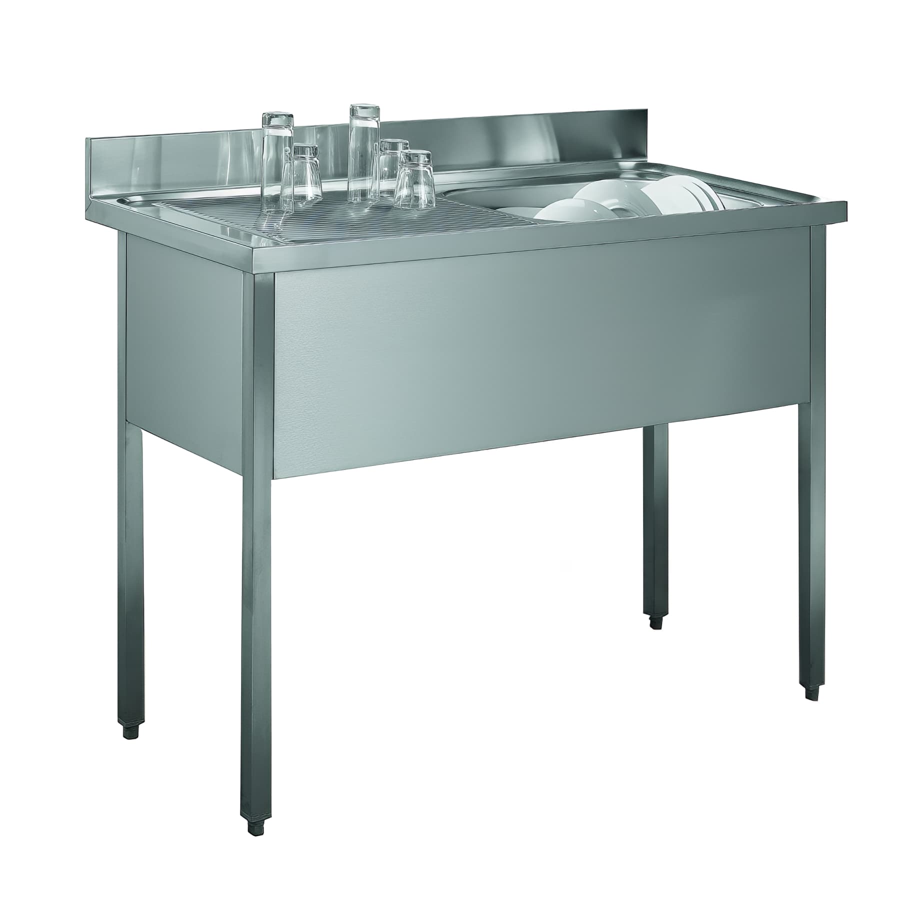 Plonge inox 18/10 lisse, L120xP60cm, 1 bac + 1 égouttoir Gauche