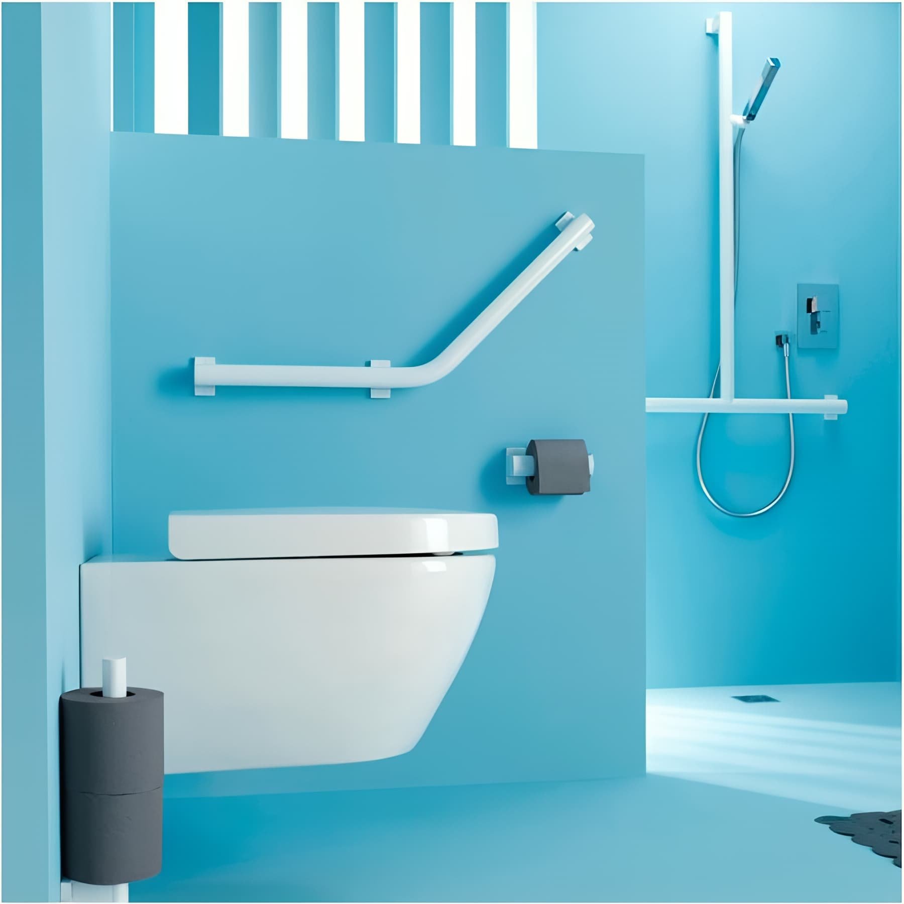 Barre appui coudée 135° PMR normes handicapé Gamme PRO PELLET 3 points de fixation symétrique 418 x 418 mm alu blanc Ø 38 x 25 mm