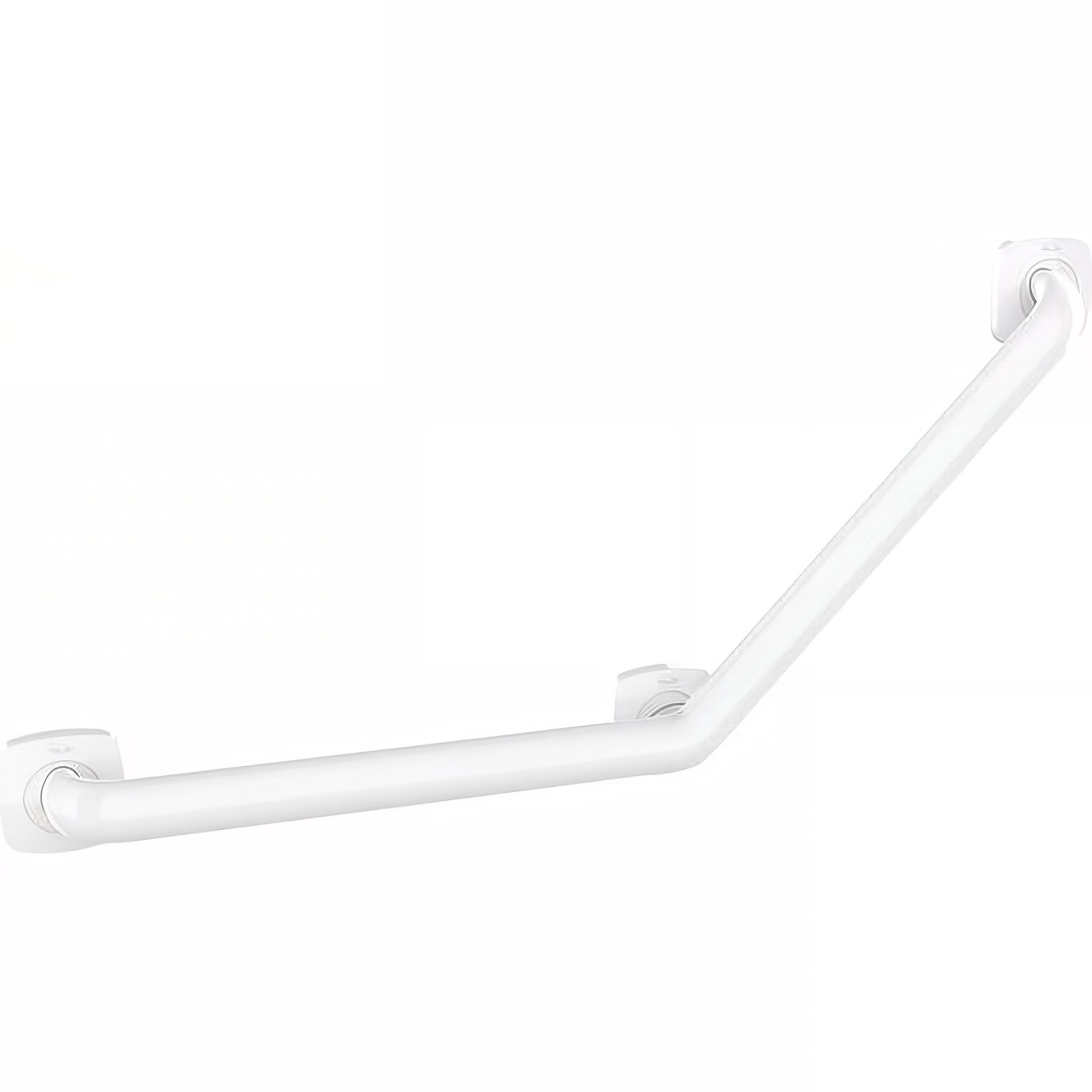 Barre PMR d'appui normes handicapé Gamme PRO PELLET 135° 3 points de fixation symétrique 389x389mm ERGOLIFE Nylon blanc Ø 38x25 mm