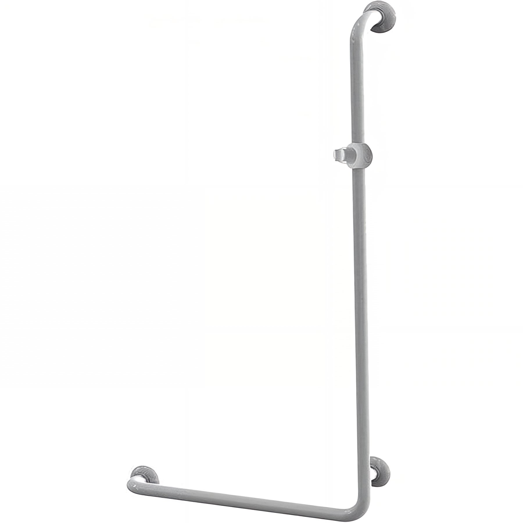 Barre PMR d'appui normes handicapé Gamme PRO PELLET 90° droite 590x1100mm avec support douchette alu époxy blanc Ø30 mm