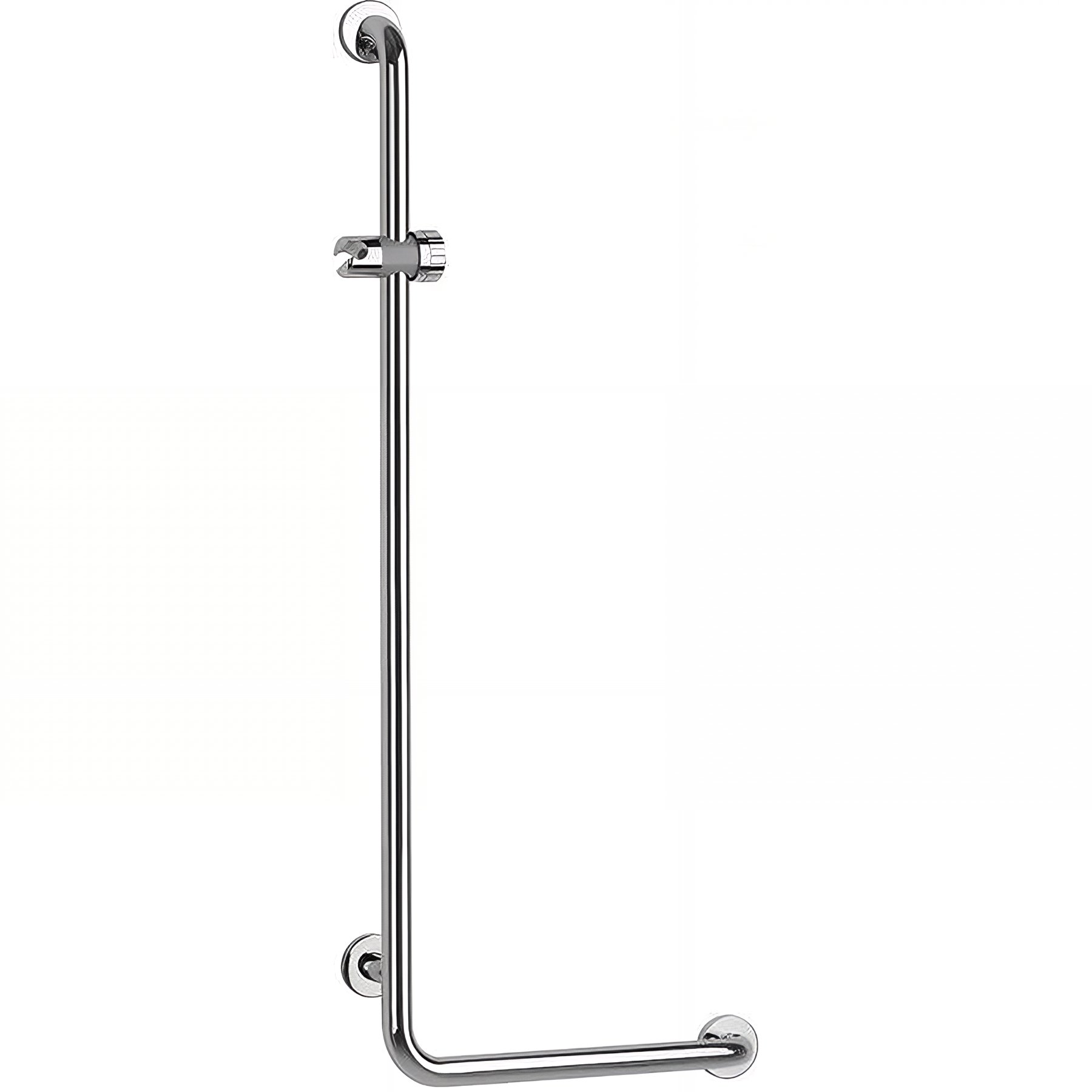 Barre PMR d'appui normes handicapé Gamme PRO PELLET 90° à droite 522x1122 mm avec support douchette inox brillant Ø32 mm