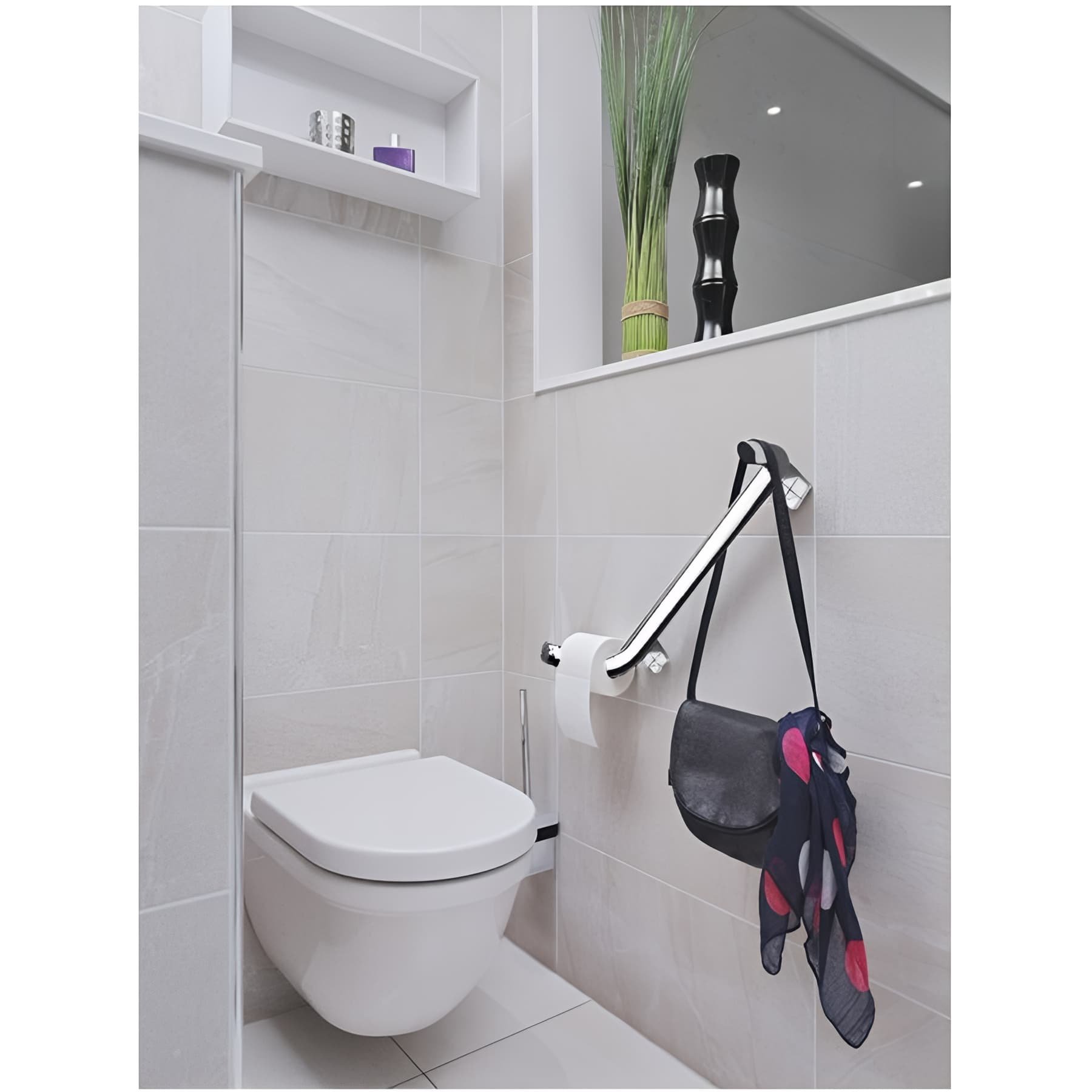 Barre PMR d'appui normes handicapé Gamme PRO PELLET multifonctions longueur 40cm avec porte-rouleau et patère anthracite