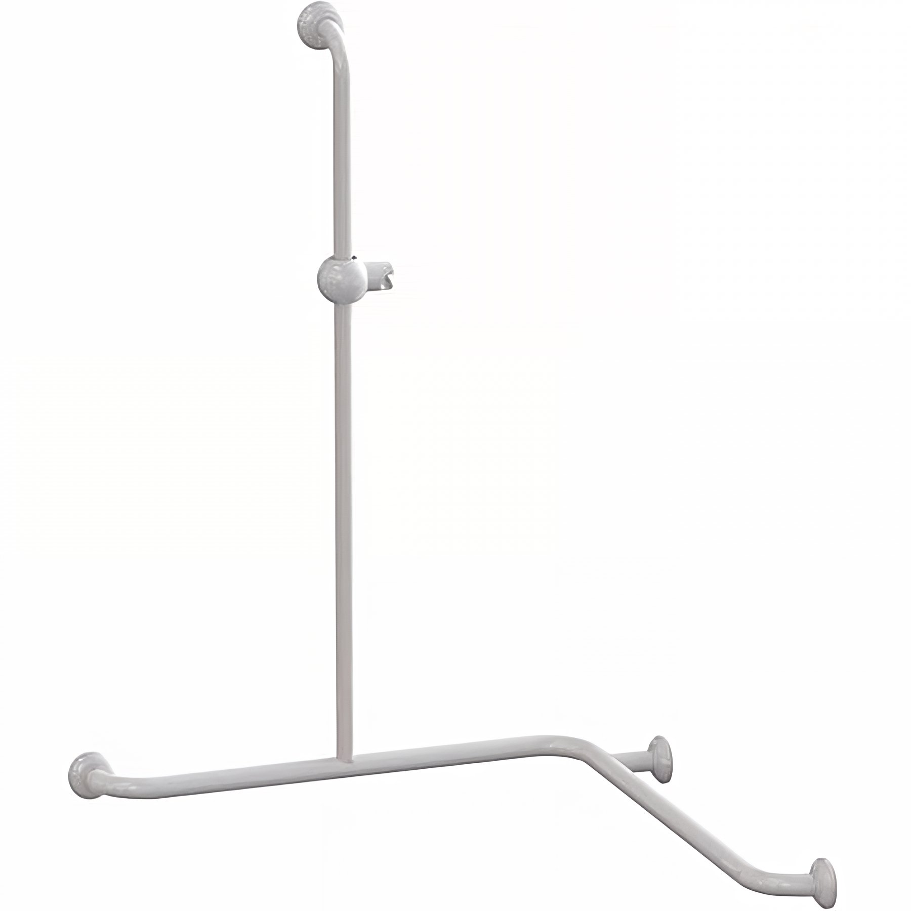 Barre PMR d'appui normes handicapé Gamme PRO PELLET angle 2 murs 750x750x1000mm antibactérien support douchette alu blanc Ø30