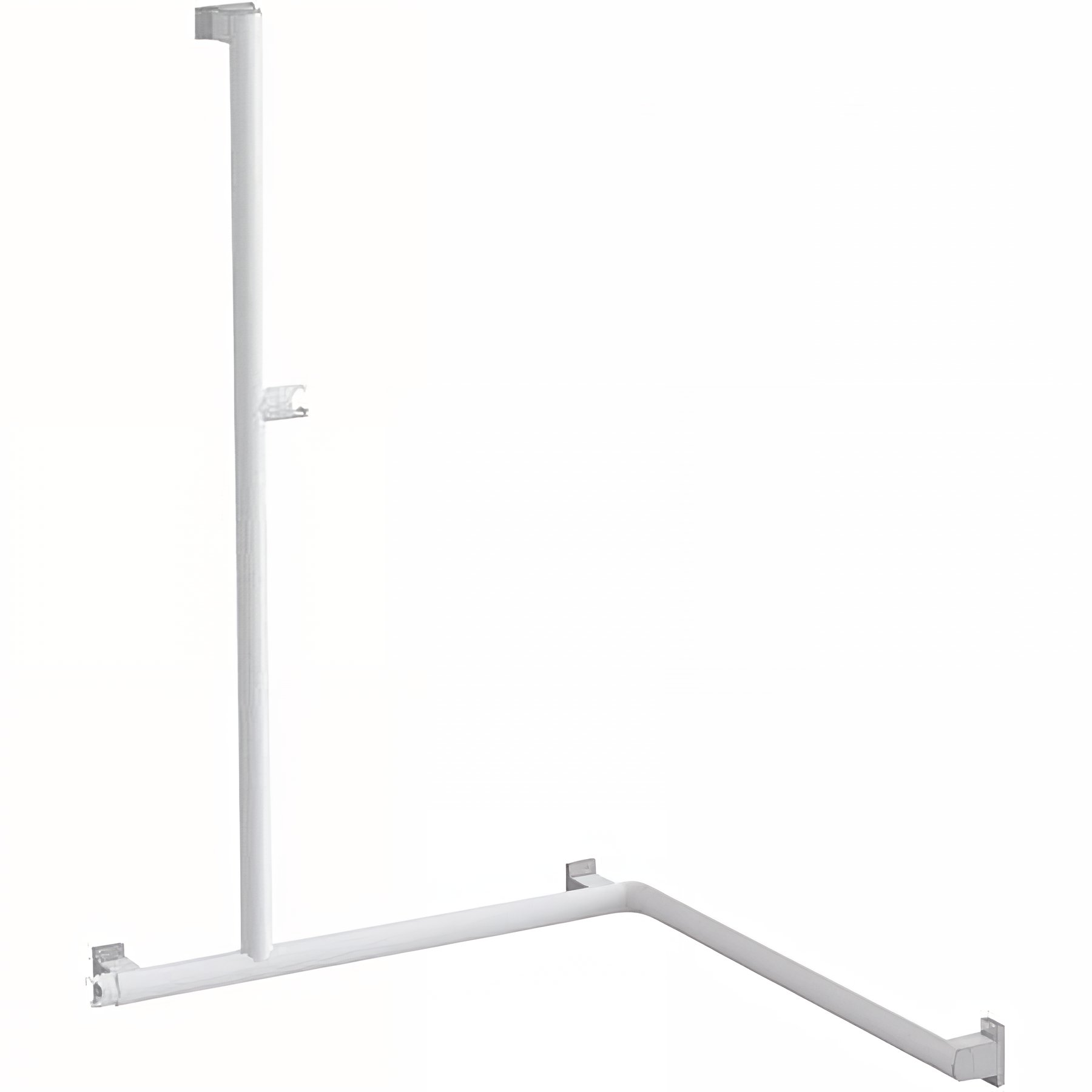Barre PMR d'appui normes handicapé Gamme PRO PELLET angle 2 murs avec support douchette tube alu blanc Ø 38 x 25 mm