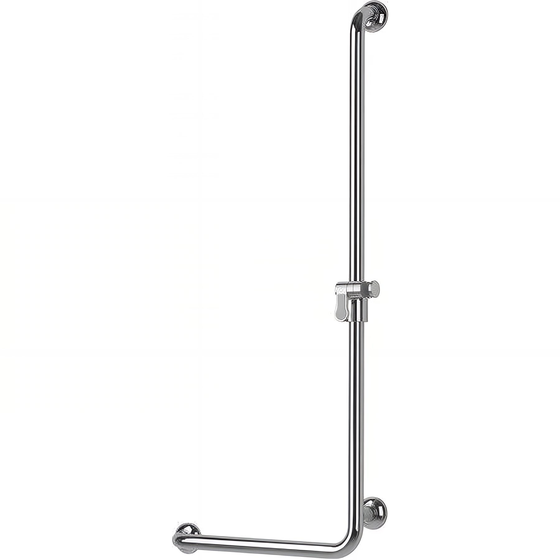 Barre PMR d'appui normes handicapé Gamme PRO PELLET en L à droite 450x1100 mm support douchette laiton chromé Ø 32mm
