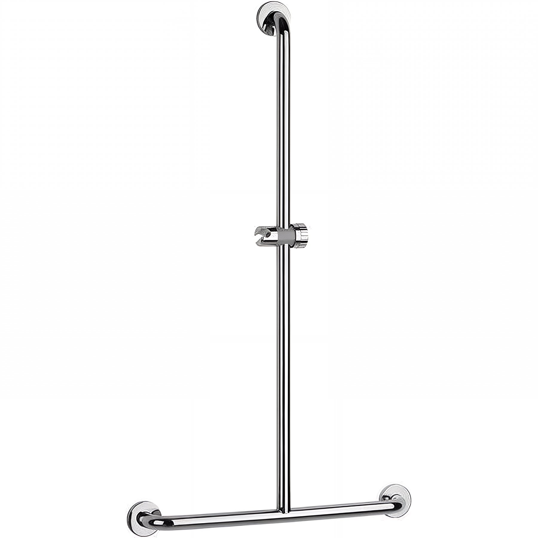 Barre PMR d'appui normes handicapé Gamme PRO PELLET 600x1100 mm avec support douchette inox poli brillant Ø 32 mm