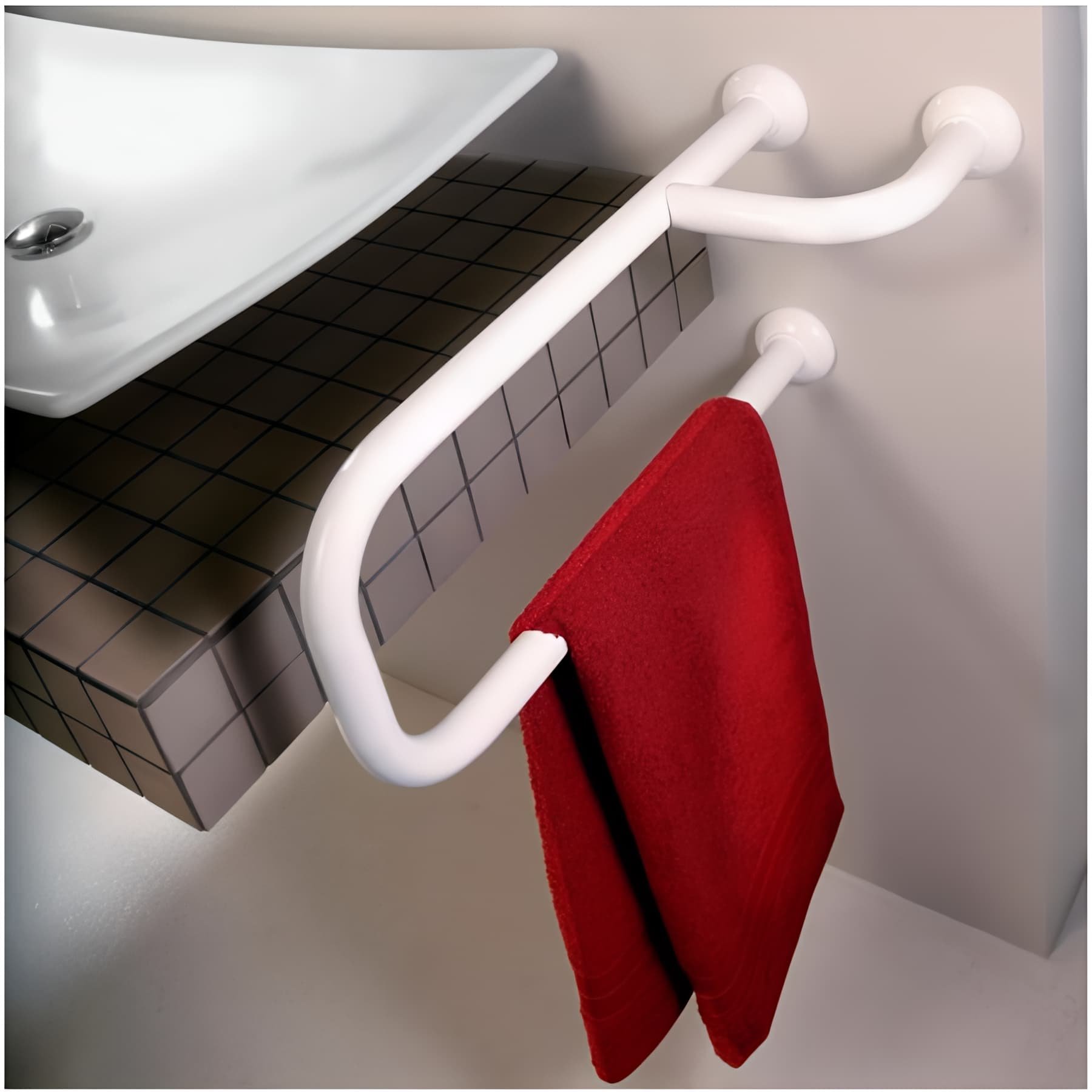 Barre PMR d'appui normes handicapé Gamme PRO PELLET en U longueur 50cm support droite ou gauche alu blanc Ø 30 mm