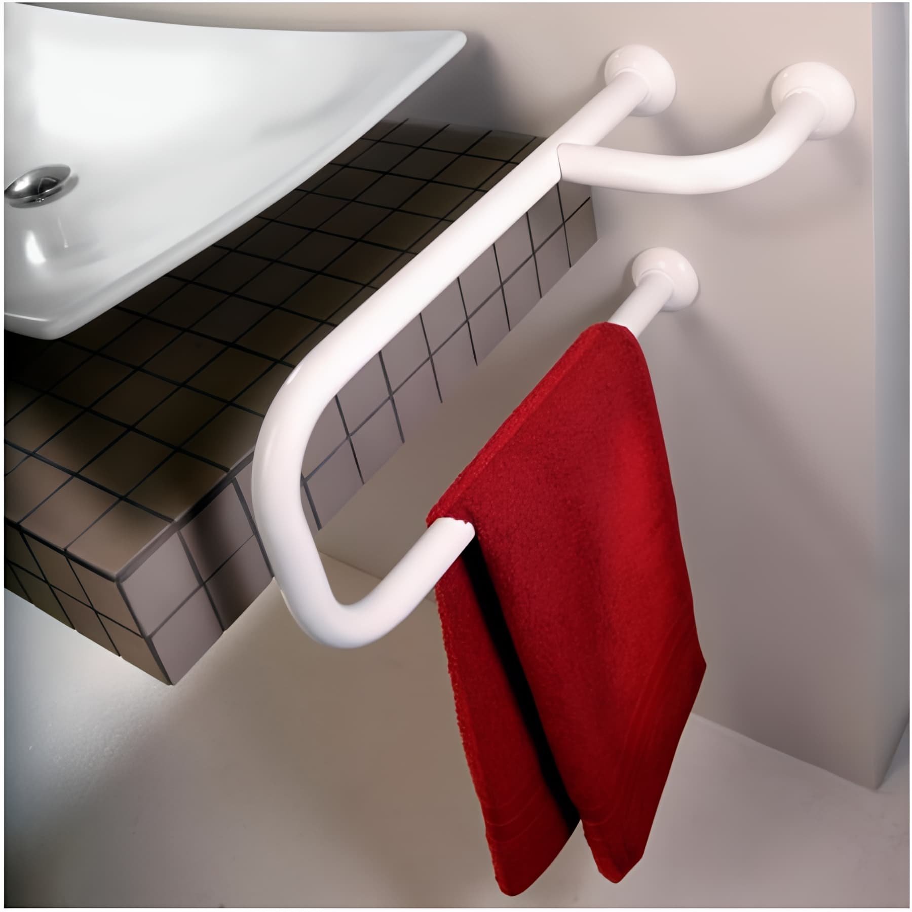 Barre PMR d'appui normes handicapé Gamme PRO PELLET en U longueur 80cm support droite ou gauche alu blanc Ø 30 mm