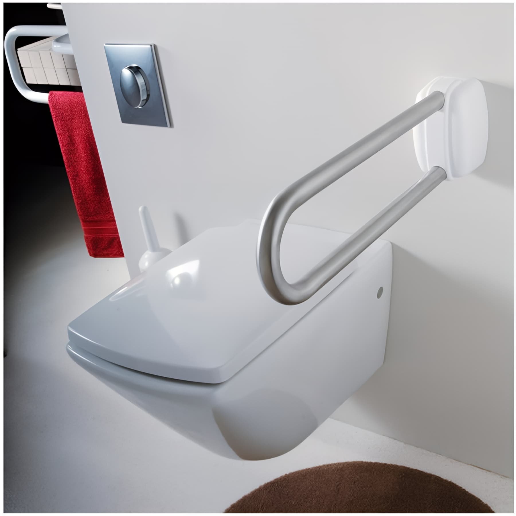 Barre PMR relevable normes handicapé Gamme PRO PELLET 770 mm tube inox brossé Ø 30 mm fixations invisibles