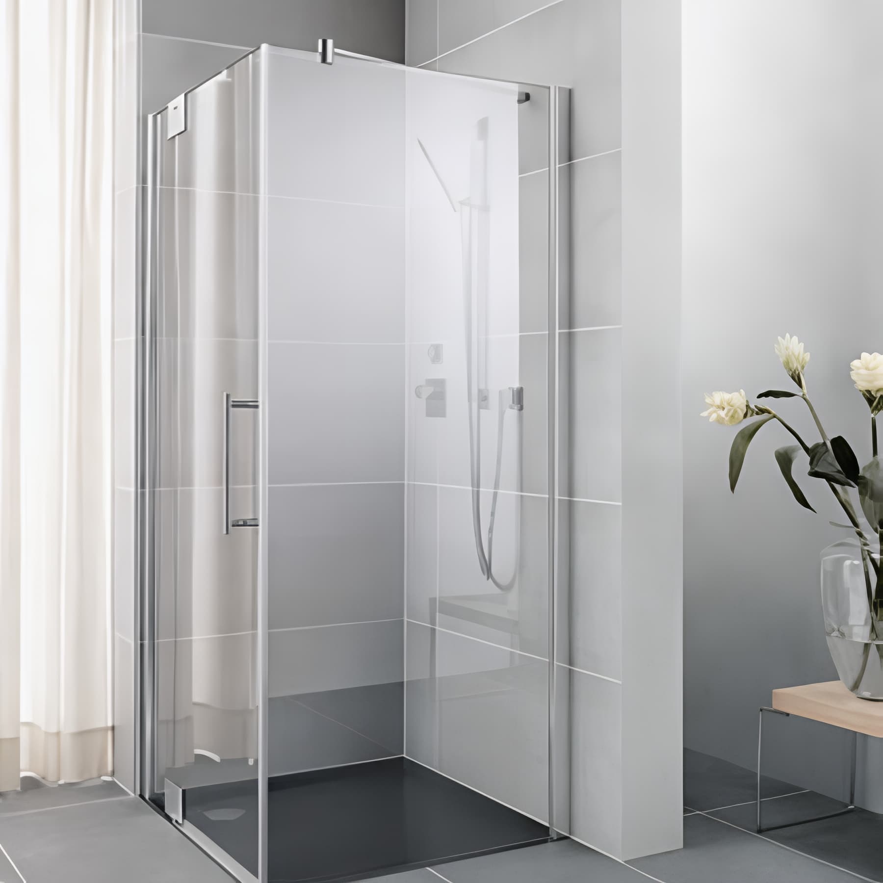 Paroi de douche fixe largeur 75cm hauteur 200 cm profilé argent poli verre clair