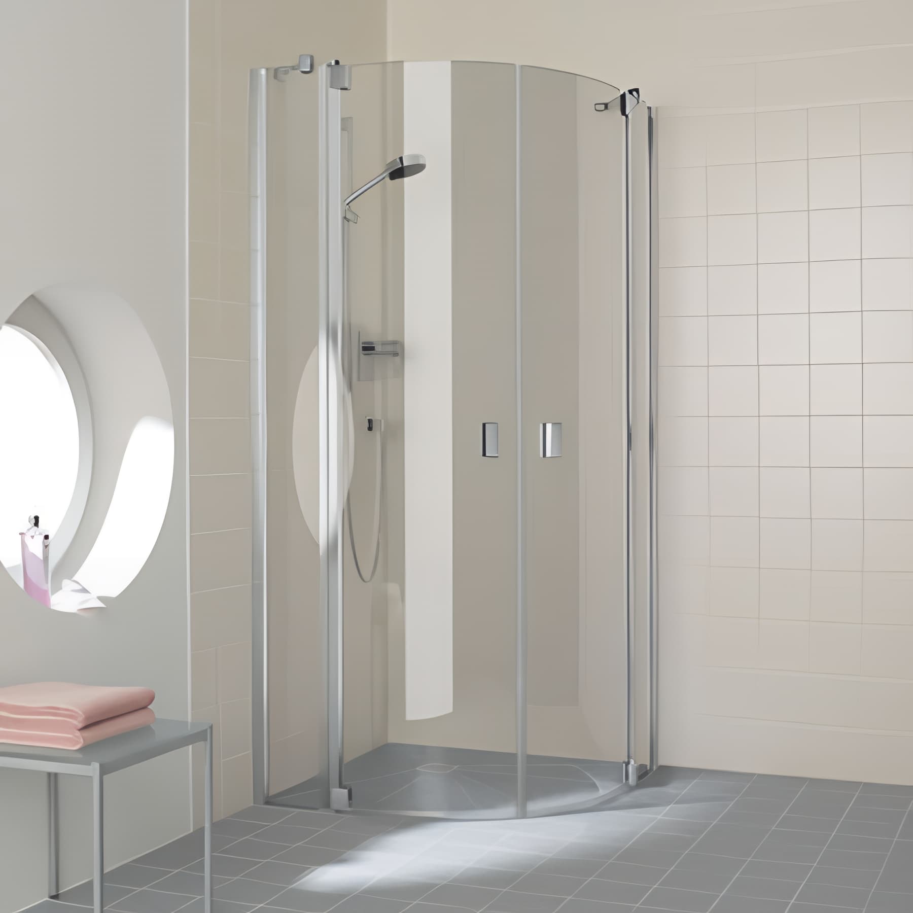 Paroi de douche arrondie pivotante largeur 80cm hauteur 200 cm profilé argent poli verre clair