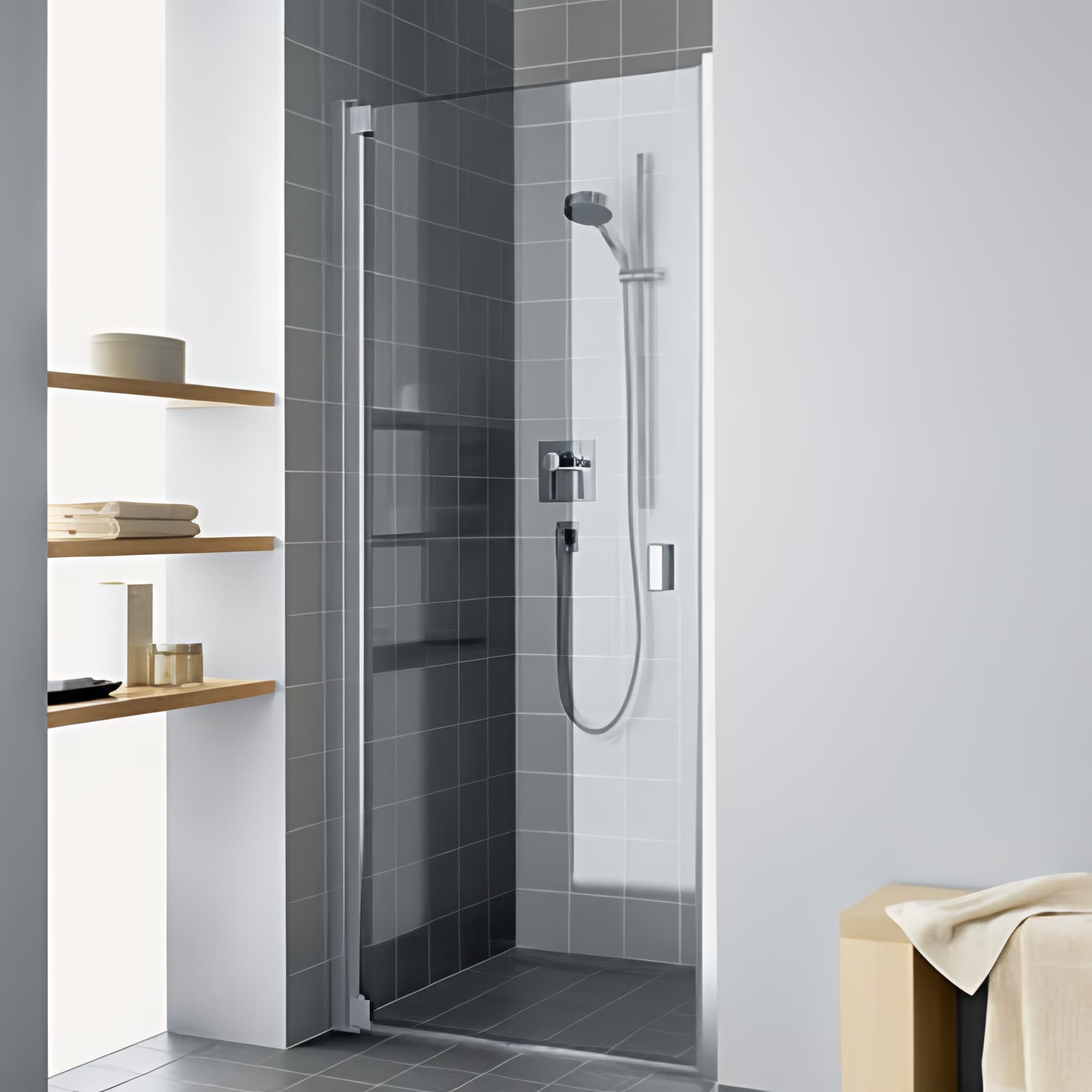 Paroi de douche pivotante largeur 100 cm hauteur 200 cm profilé argent poli verre clair