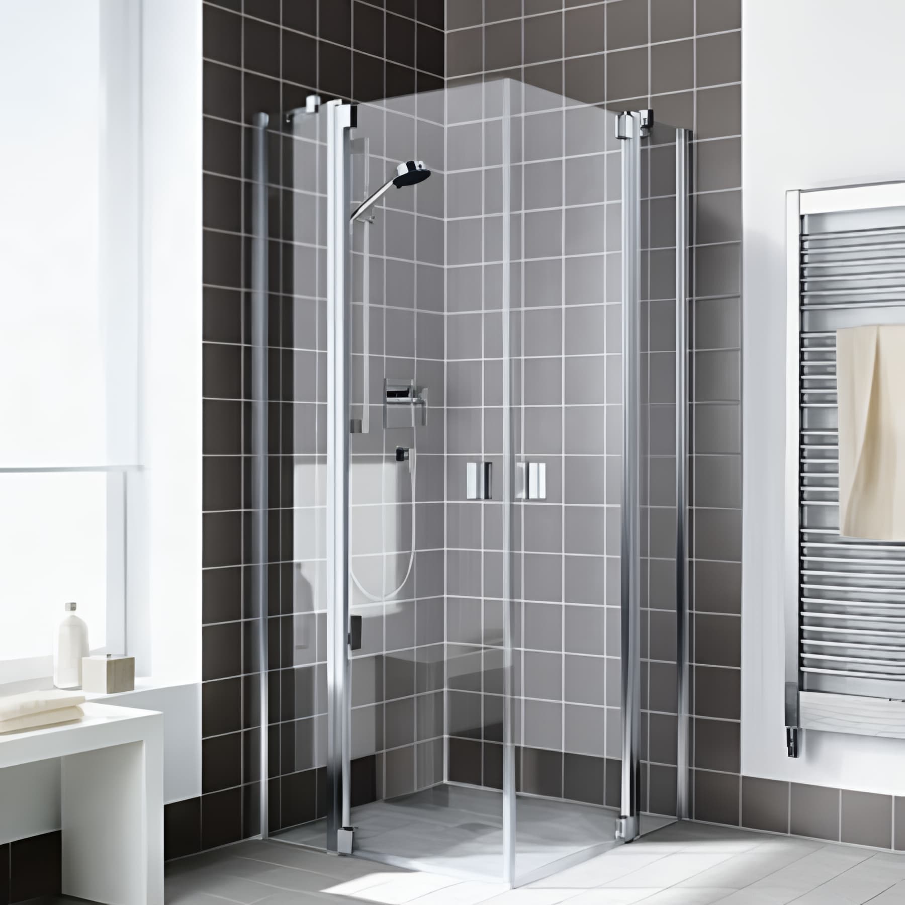 Demi paroi de douche angle pivotante largeur 103 cm hauteur 200 cm profilé argent poli verre clair