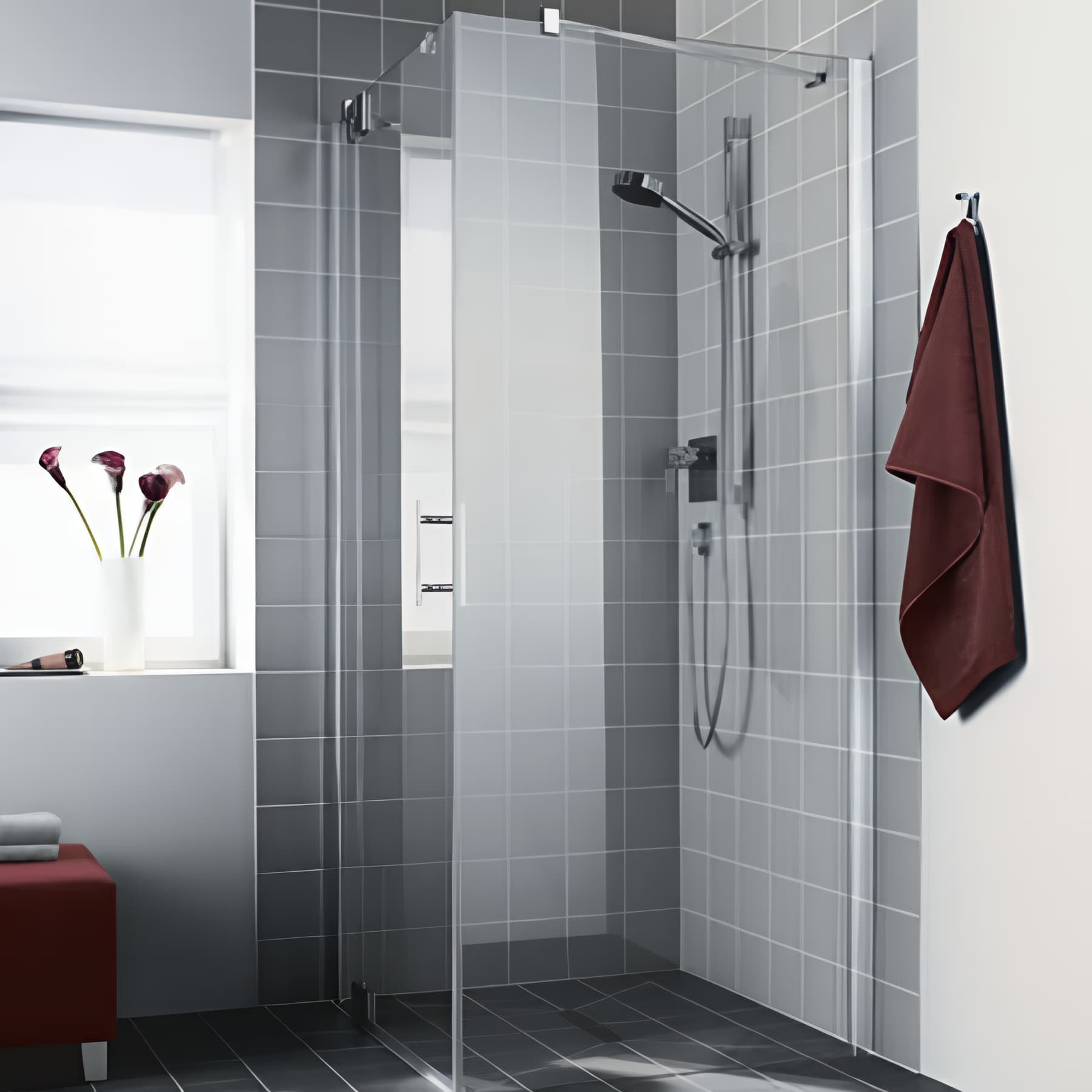 Paroi de douche fixe largeur 93cm hauteur 200 cm profilé argent poli verre clair clean