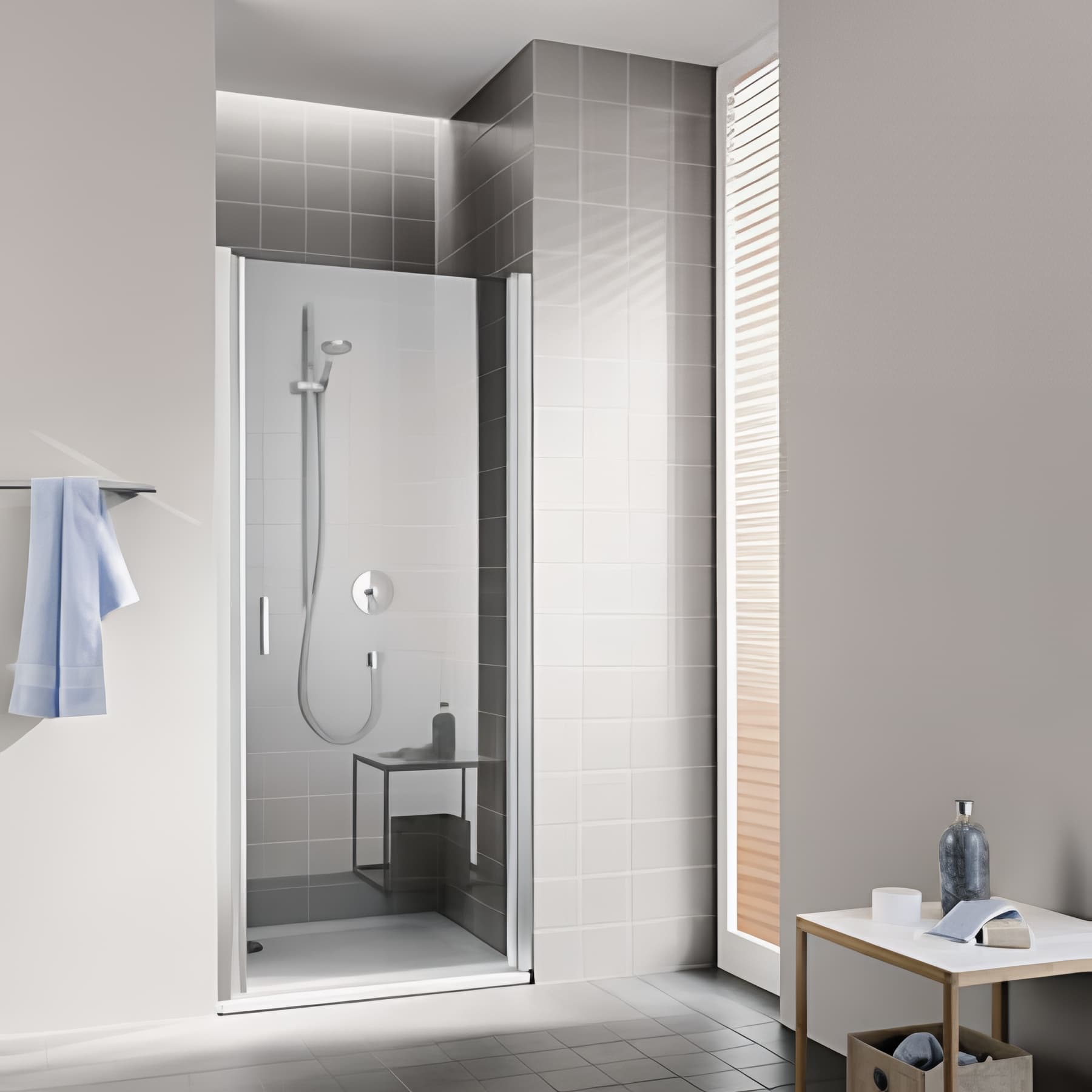 Paroi de douche pivotante largeur 95cm hauteur 200 cm profilé argent poli verre clair