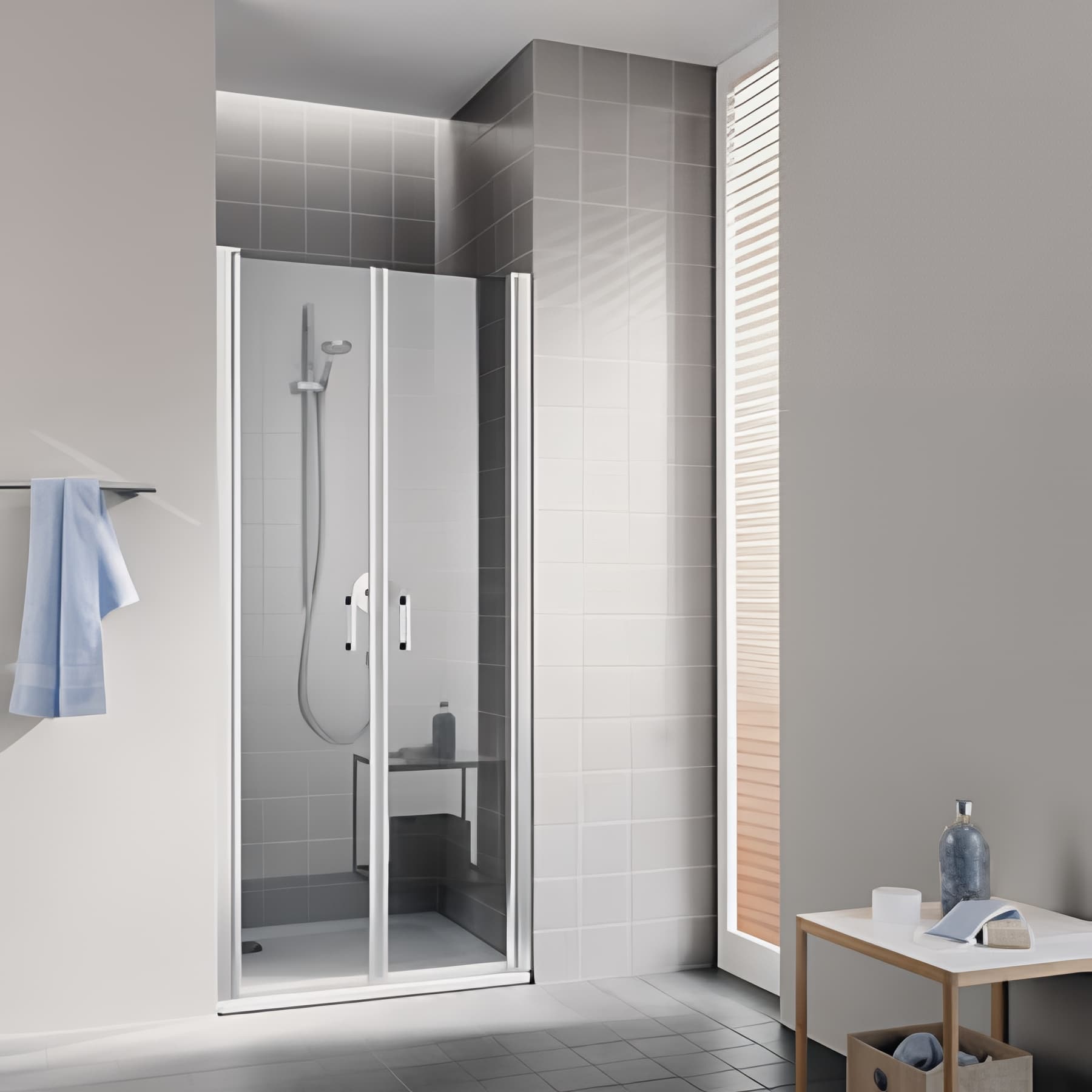 Paroi de douche 2 battants largeur 70cm hauteur 200 cm profilé argent poli verre clair
