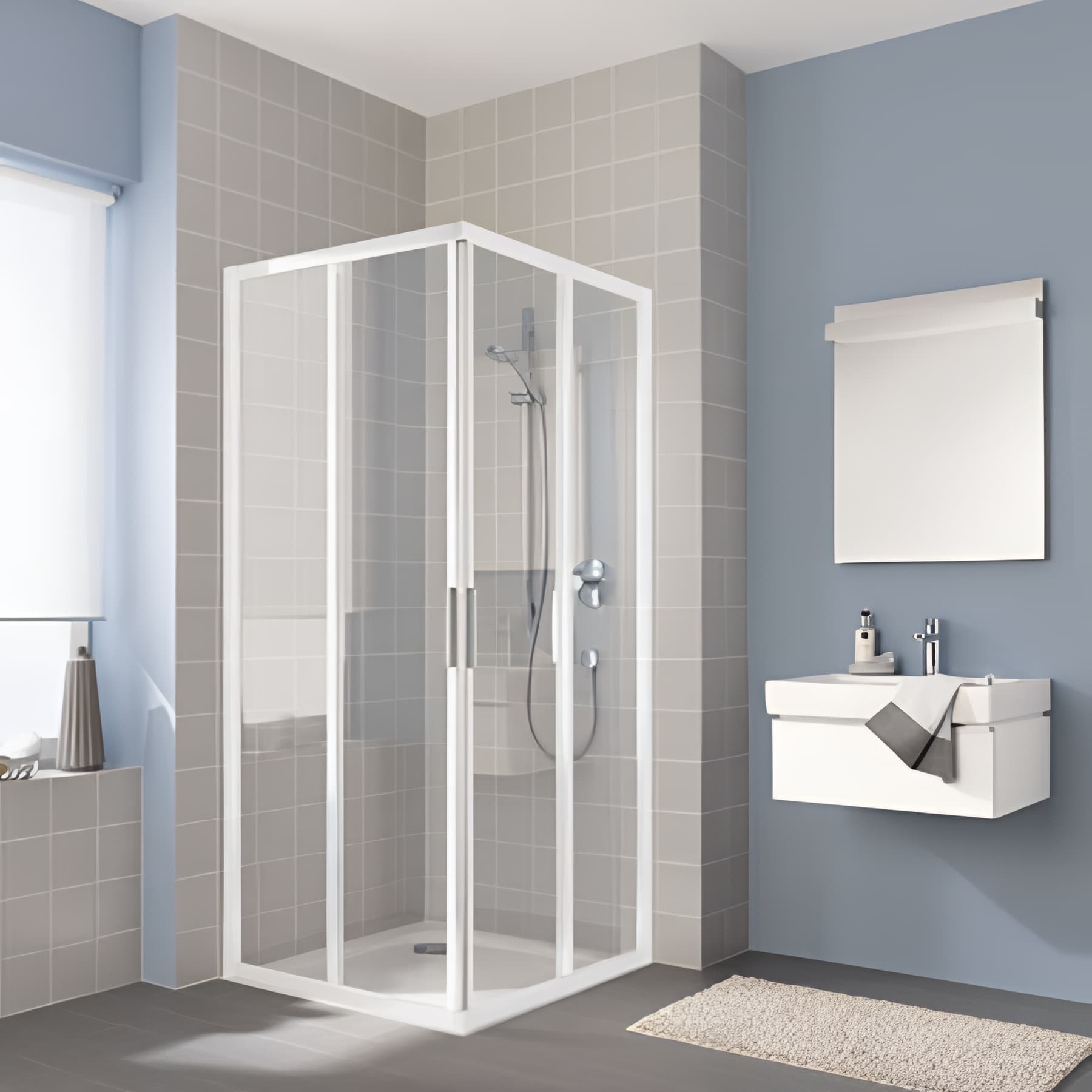 Demi paroi de douche angle coulissante largeur 70cm hauteur 200 cm blanc verre clair