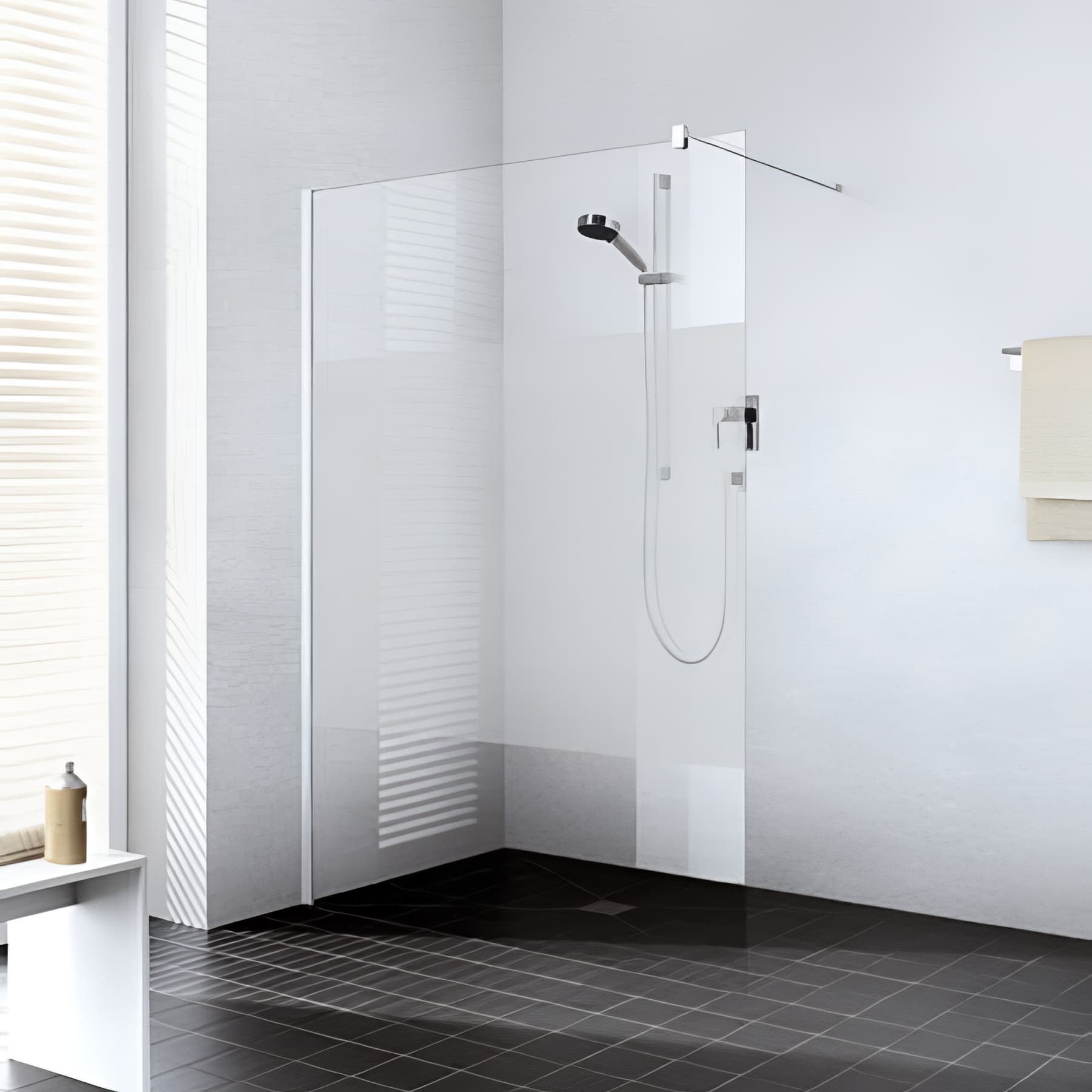 Paroi de douche walk-in-SHOWER largeur 90cm hauteur 200 cm profilé argent poli v.stripe clean