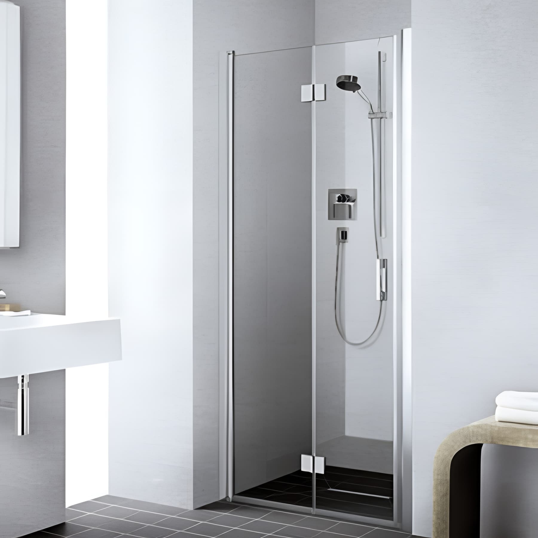 Paroi de douche pivotante repliable largeur 90cm hauteur 200 cm profilé argent poli verre clair