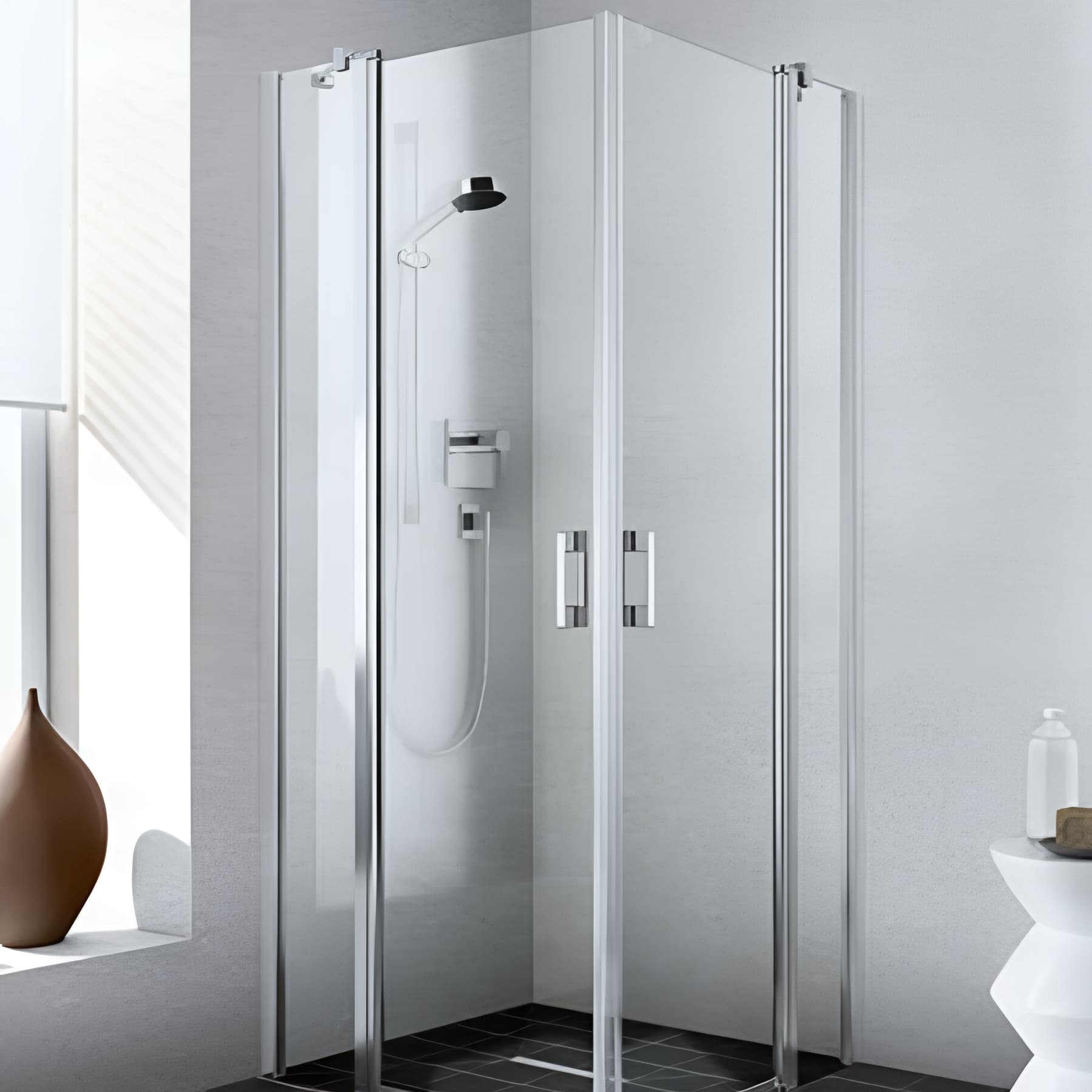 Demi paroi de douche angle pivotante largeur 80cm hauteur 200 cm argent finition mat verre clair