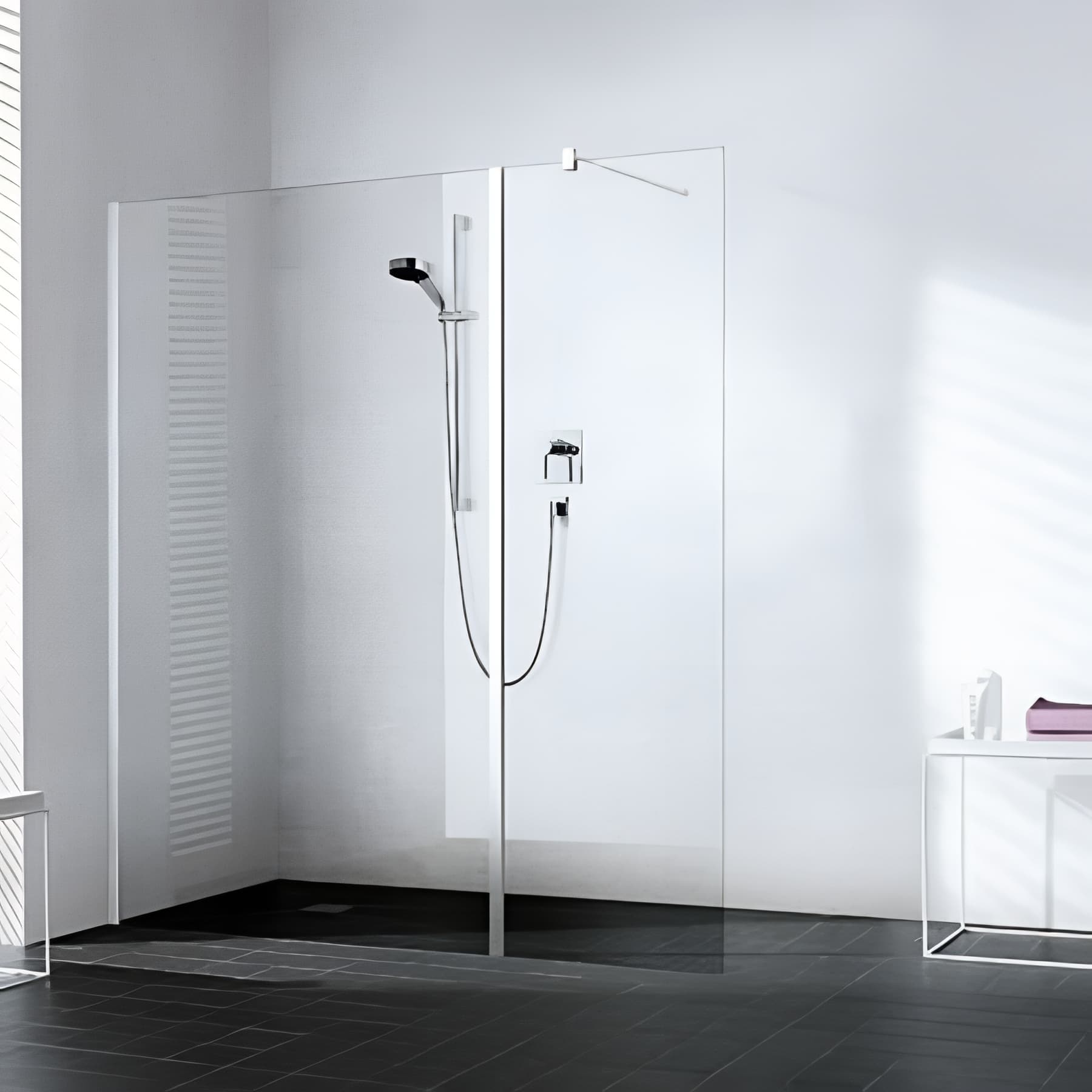 Paroi de douche walk-in-SHOWER largeur 30cm hauteur 200 cm profilé argent poli verre clair