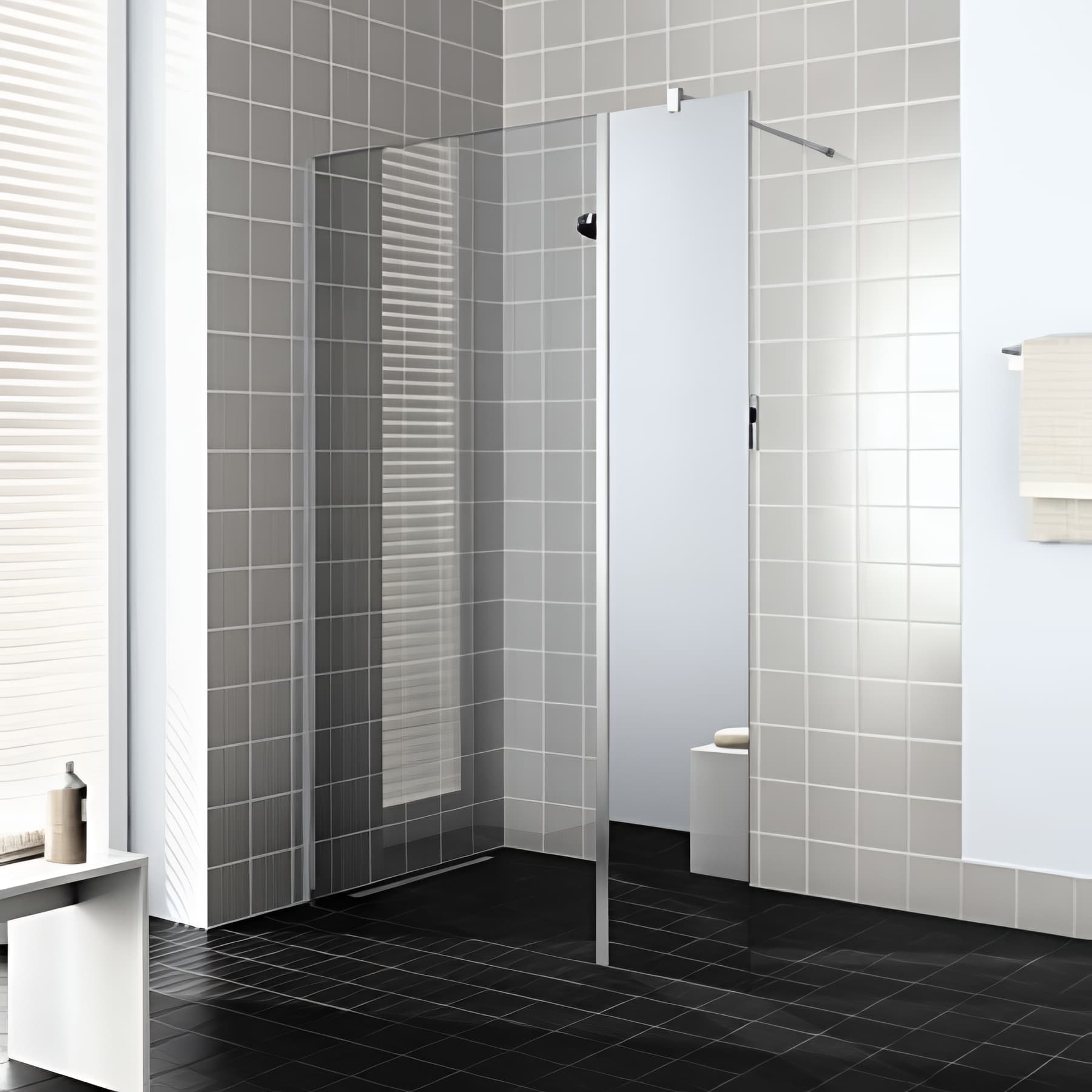 Paroi de douche walk-in-SHOWER largeur 30cm hauteur 200 cm profilé argent poli verre miroir clean