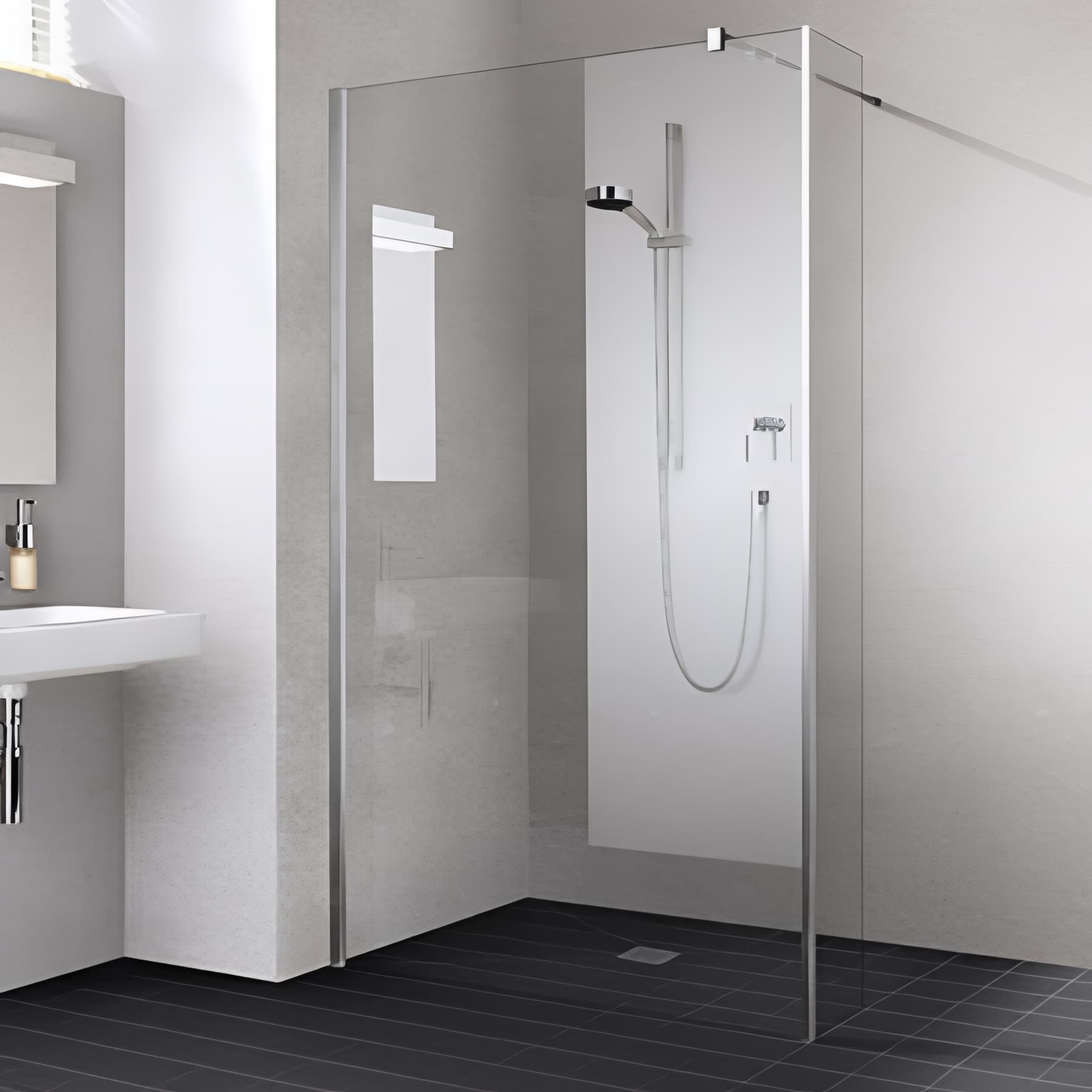 Paroi de douche walk-in-SHOWER largeur 30cm hauteur 200 cm profilé argent poli verre clair