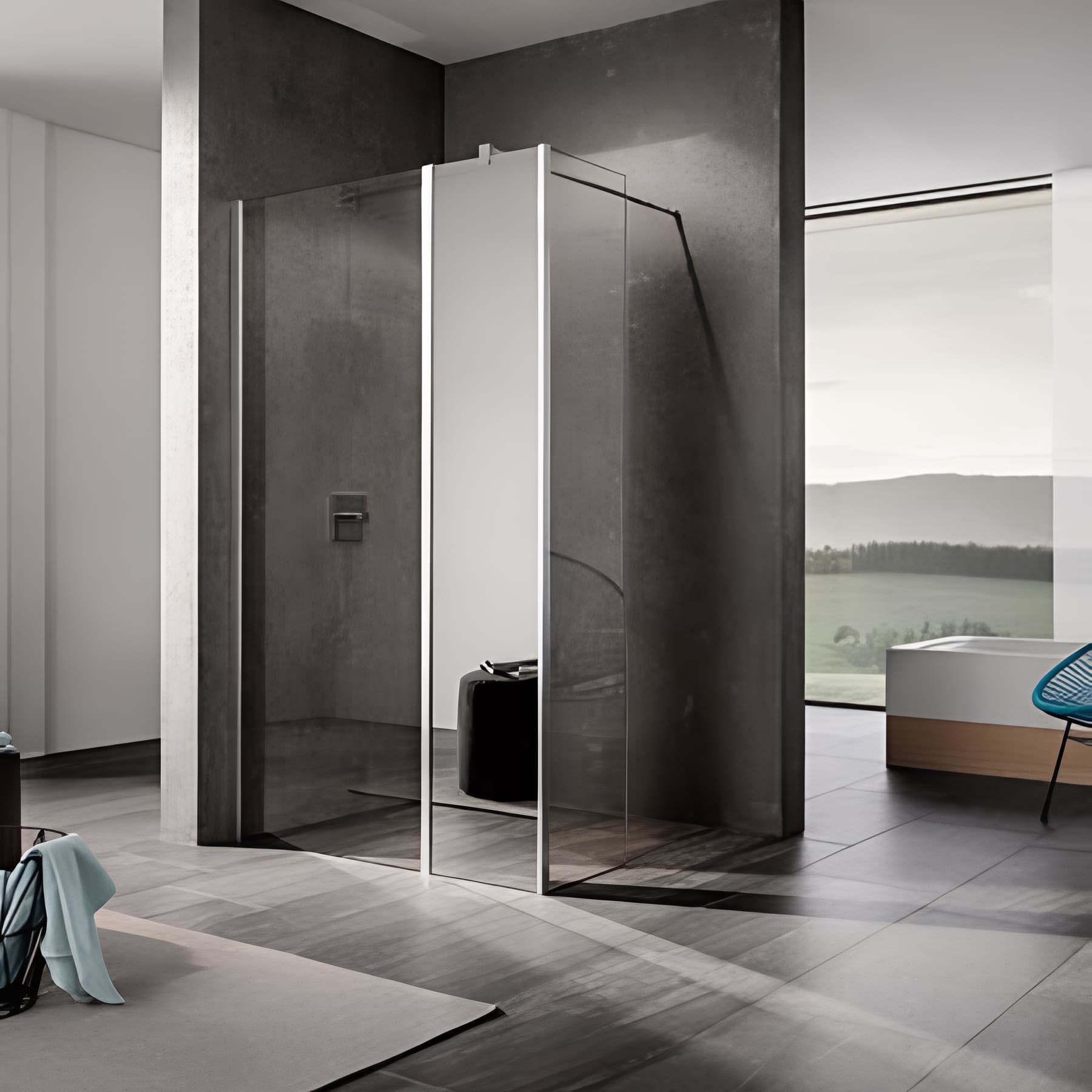 Paroi de douche walk-in-SHOWER largeur 30cm hauteur 200 cm profilé argent poli verre miroir