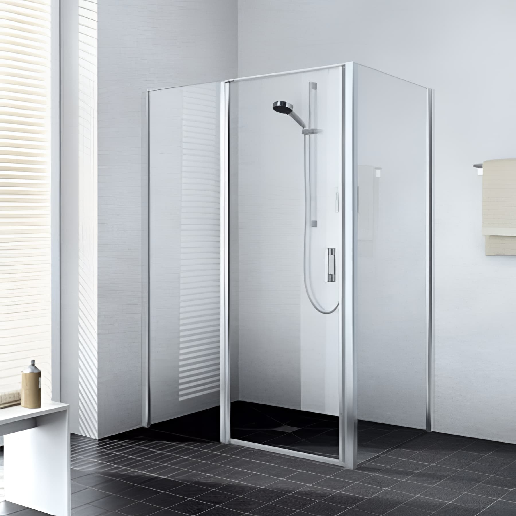 Paroi de douche pivotante largeur 125 cm hauteur 200 cm profilé argent poli verre clair