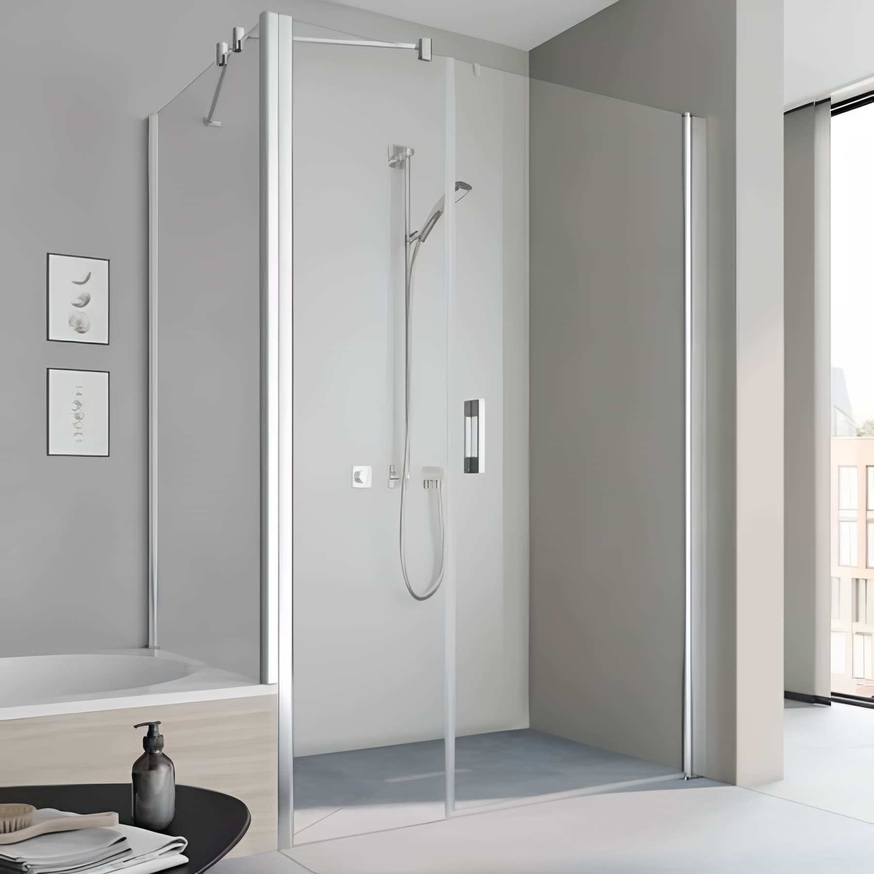 Paroi de douche pivotante largeur 100 cm hauteur 200 cm profilé argent poli verre clair