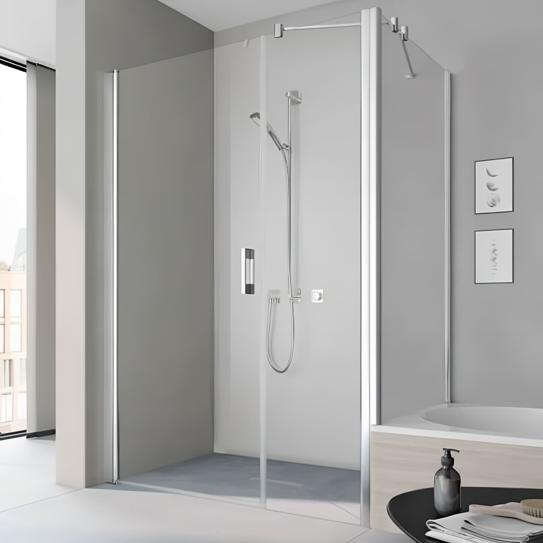 Paroi de douche pivotante largeur 130 cm hauteur 200 cm profilé argent poli verre clair