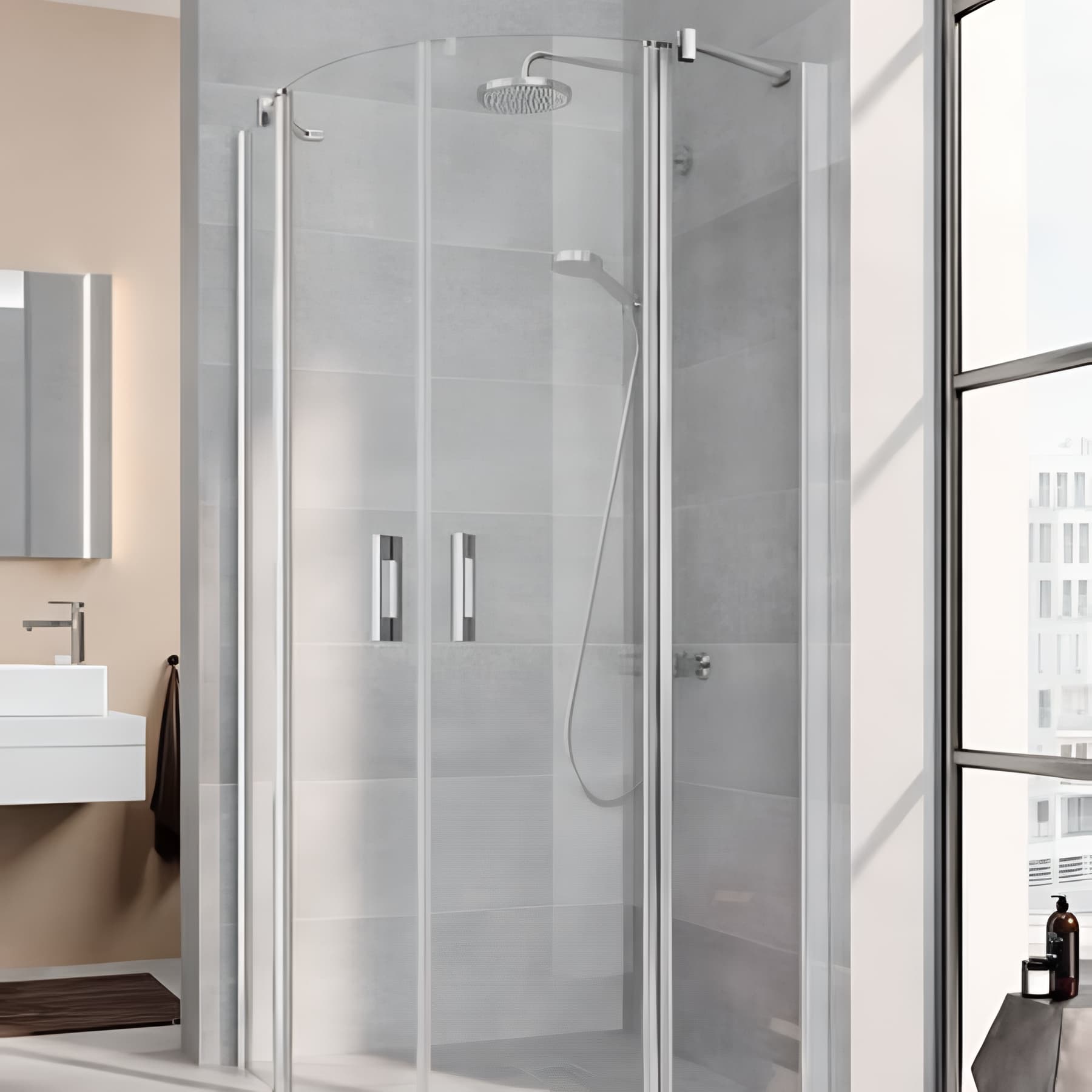 Paroi de douche arrondie pivotante largeur 80cm hauteur 200 cm profilé argent poli verre clair
