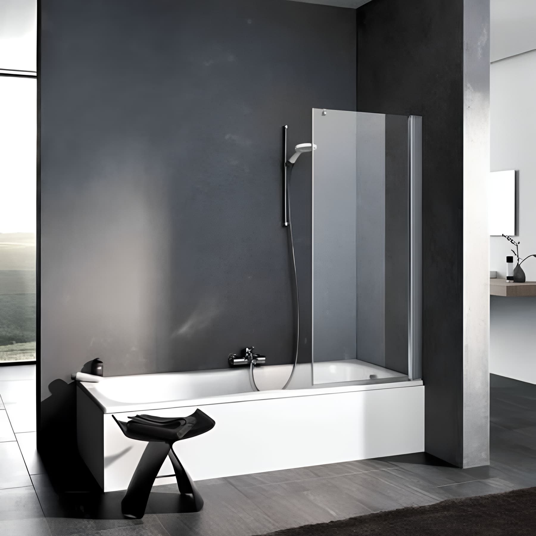 Pare bain largeur 75cm hauteur 150 cm profilé argent poli verre clair clean