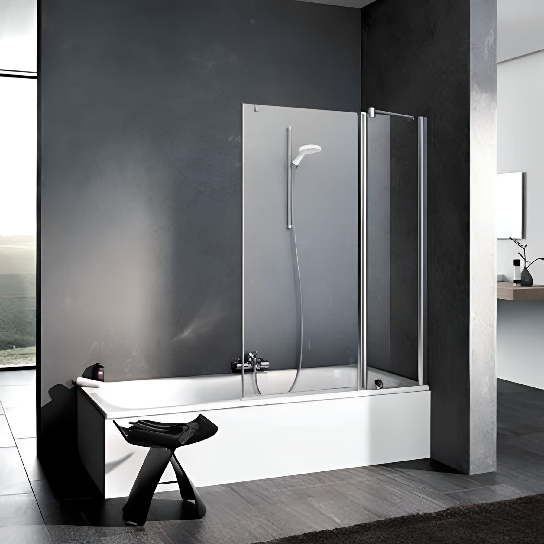 Pare bain largeur 110 cm hauteur 150 cm profilé argent poli verre clair