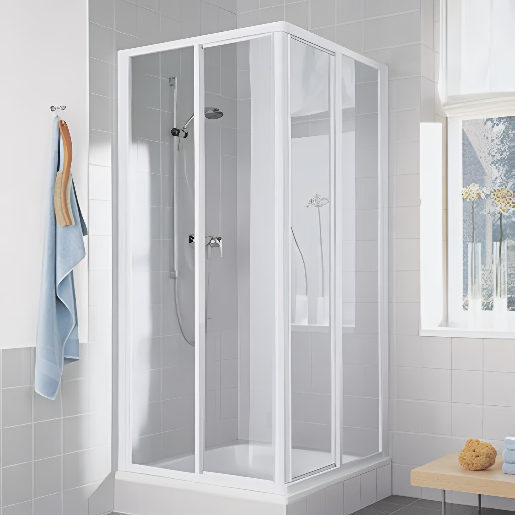 Demi paroi de douche angle coulissante largeur 70cm hauteur 190 cm blanc verre clair