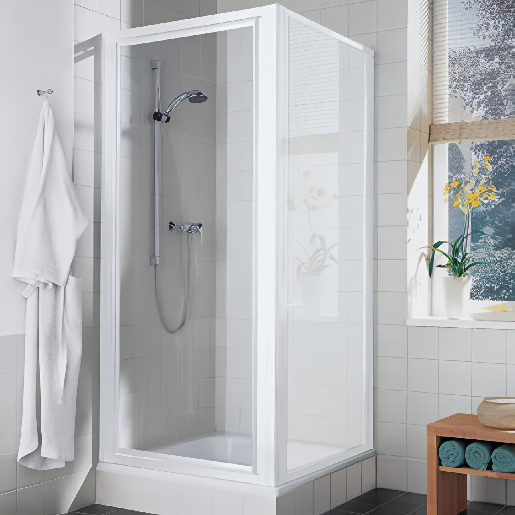 Paroi de douche pivotante largeur 70cm hauteur 190 cm blanc verre clair