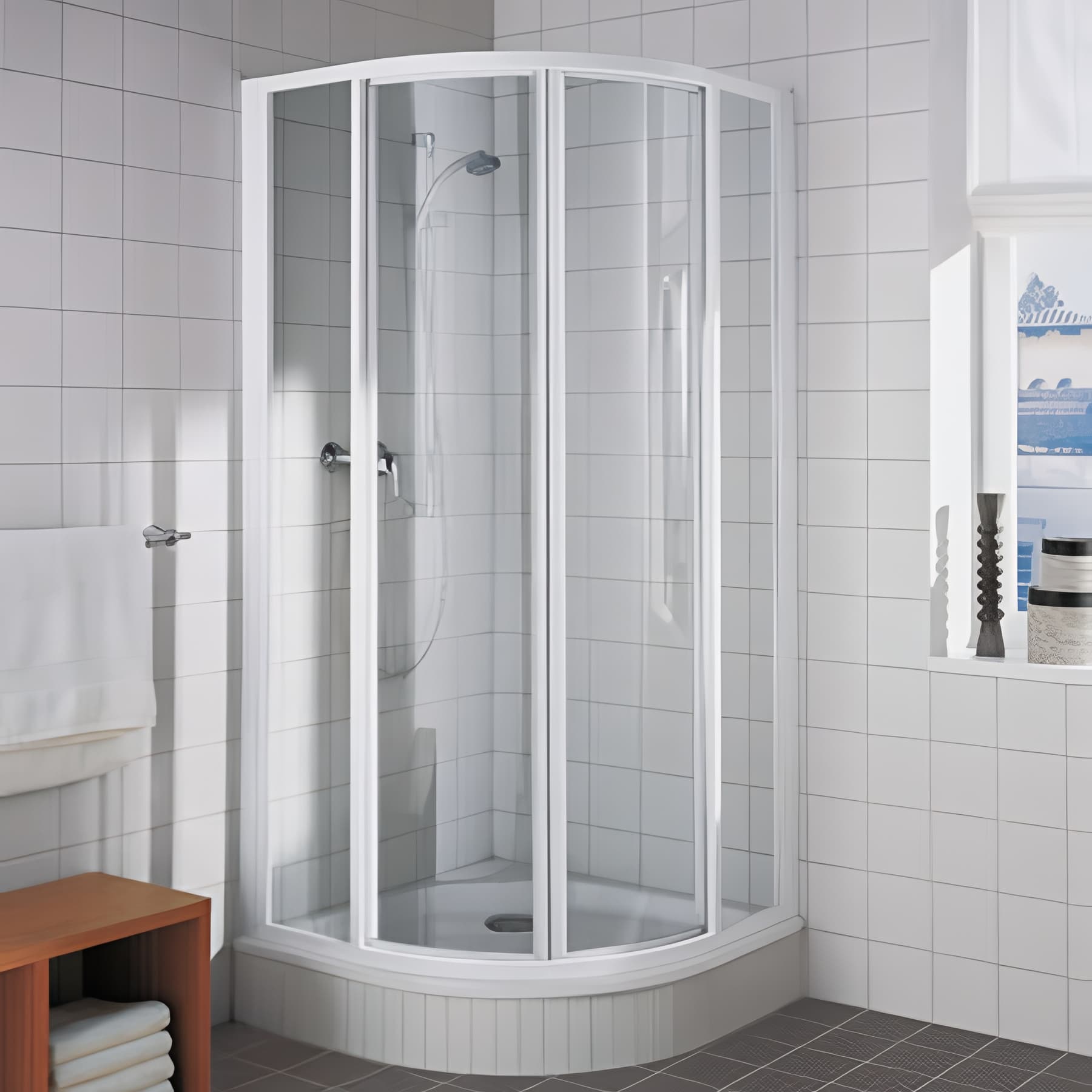 Paroi de douche arrondie coulissante largeur 80cm hauteur 190 cm blanc verre clair