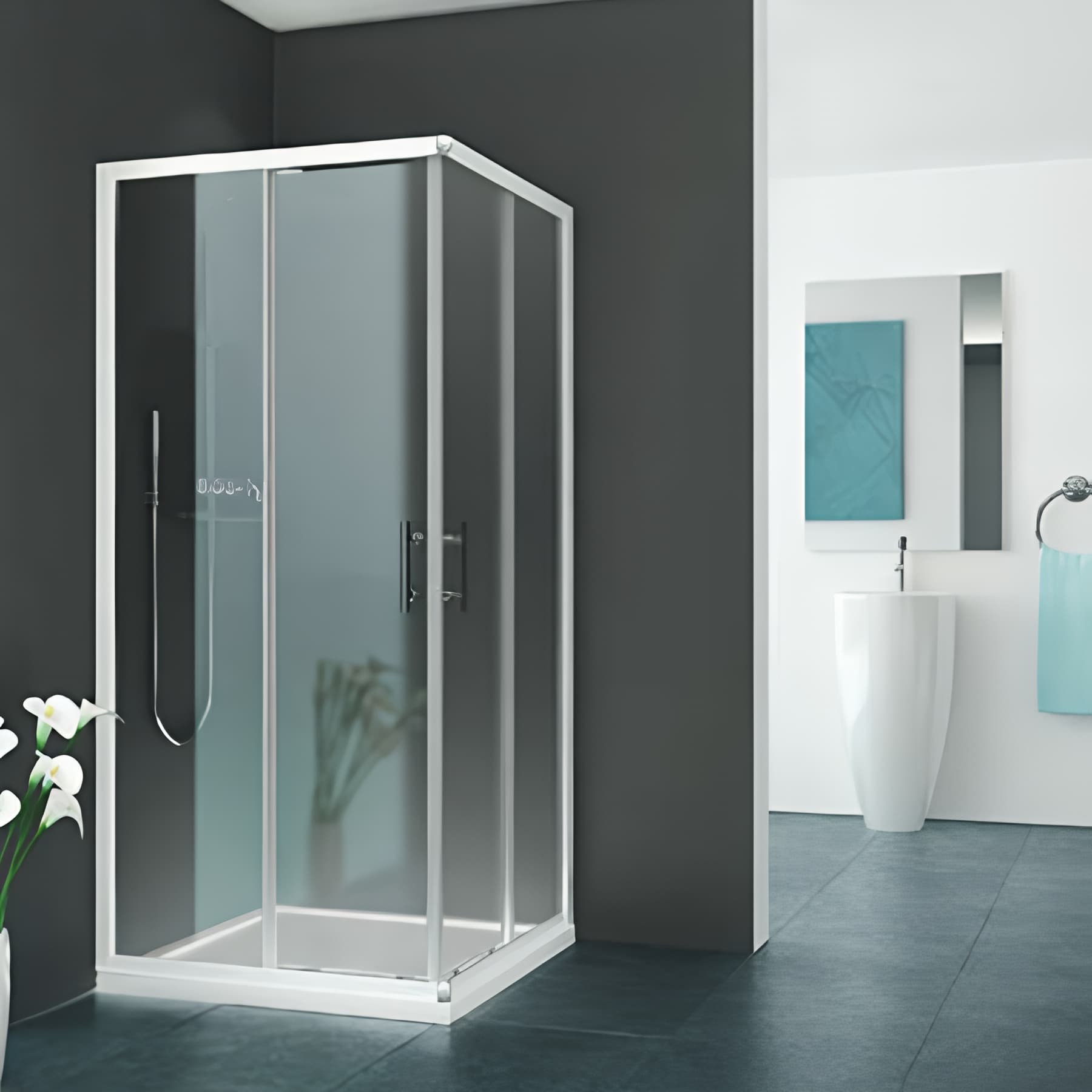 Paroi de douche angle coulissante largeur 90cm hauteur 190 cm blanc verre clair clean