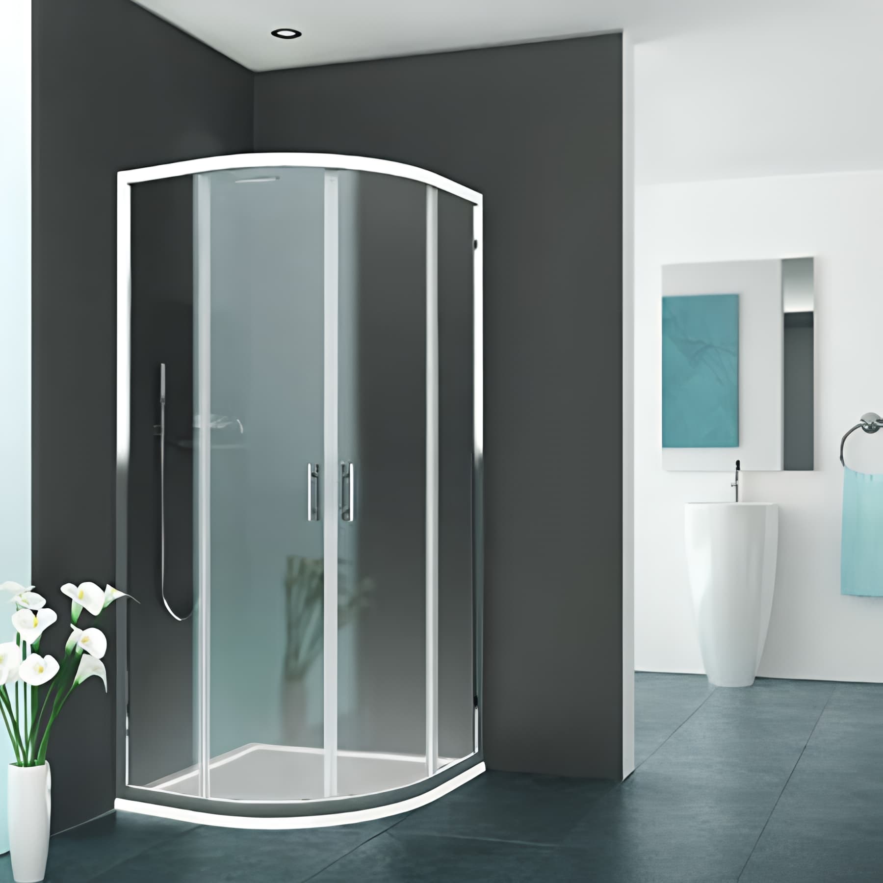 Paroi de douche arrondie coulissante largeur 80cm hauteur 190 cm profilé argent poli verre clair clean