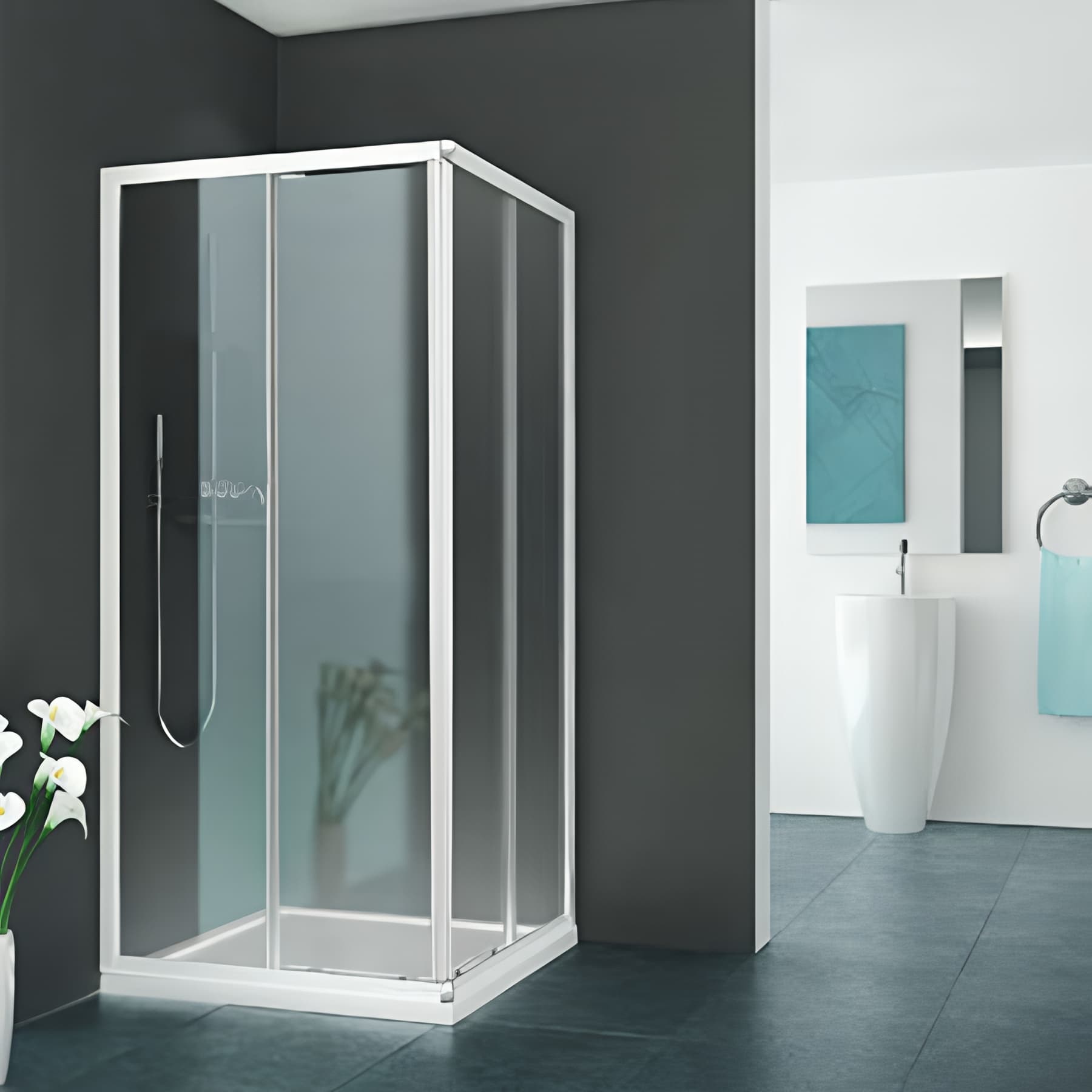 Paroi de douche angle coulissante largeur 70cm hauteur 190 cm blanc verre clair clean