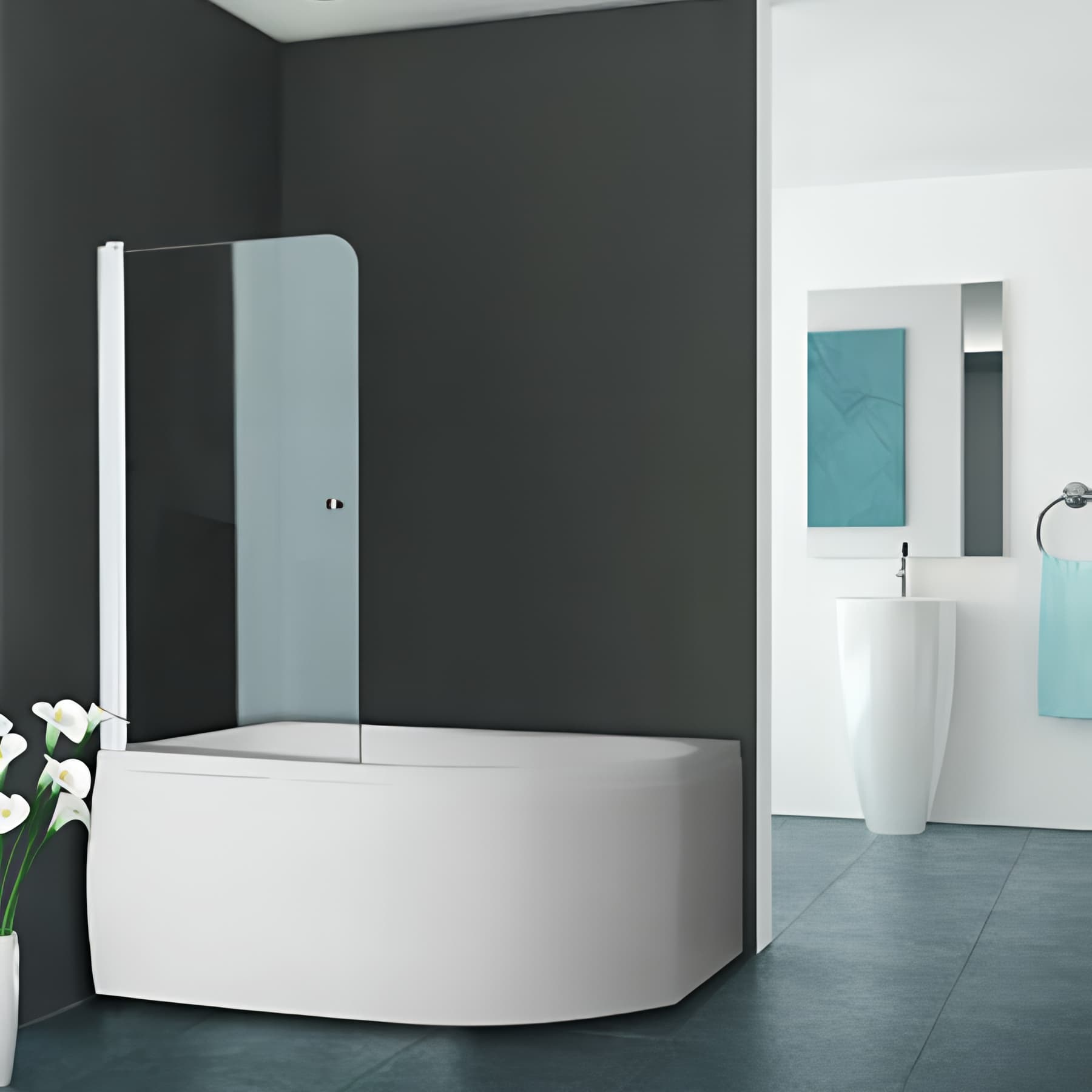Pare bain largeur 80cm hauteur 140 cm blanc verre clair clean