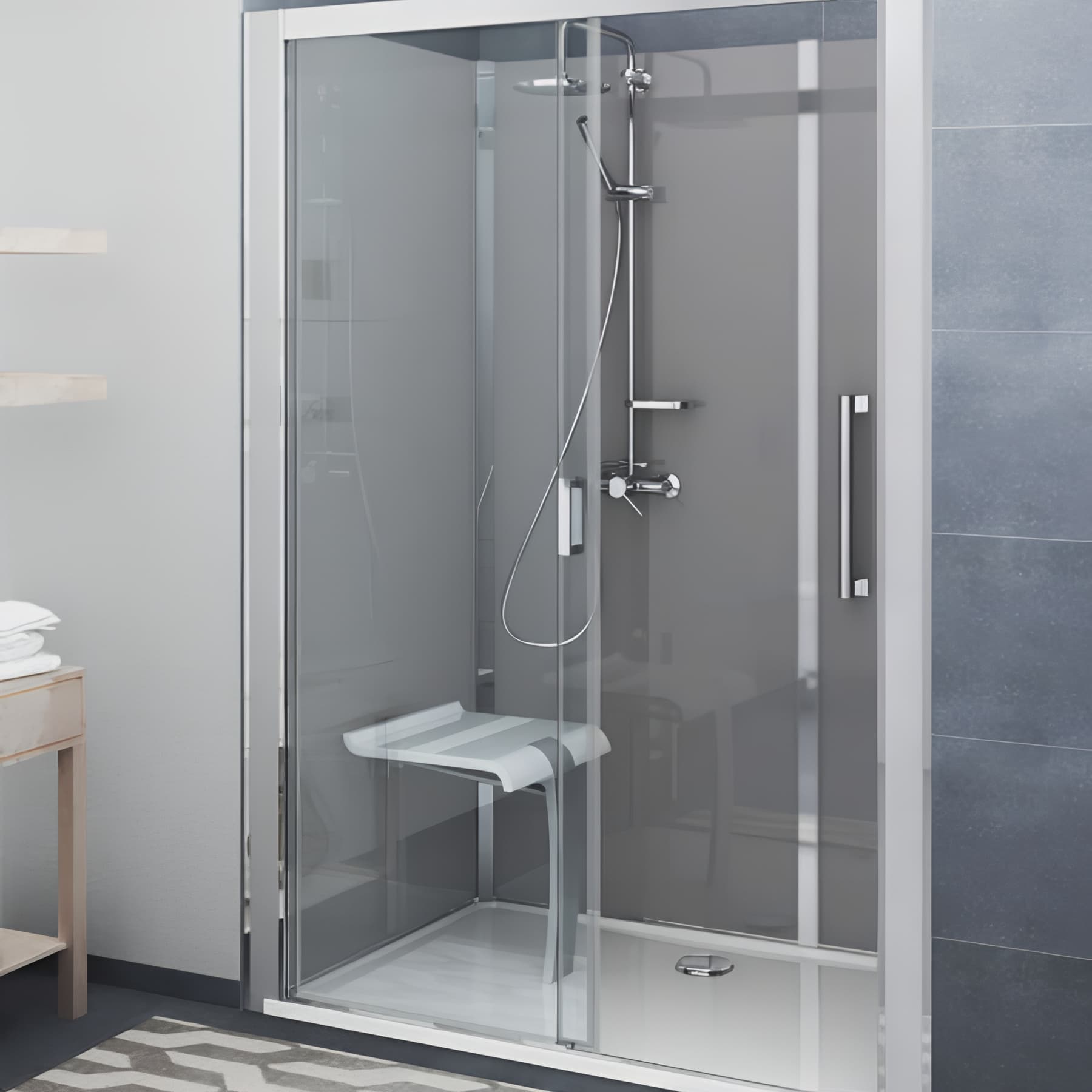 Cabine de douche version haute en niche longueur 116 cm largeur 77,7cm anthracite verre clair déperlant