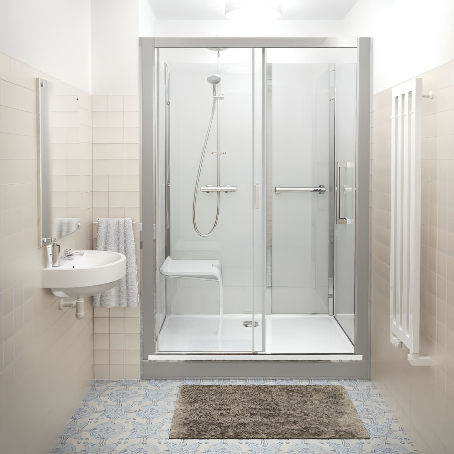 Cabine de douche version haute en niche longueur 116 cm largeur 67,7cm blanc verre clair déperlant